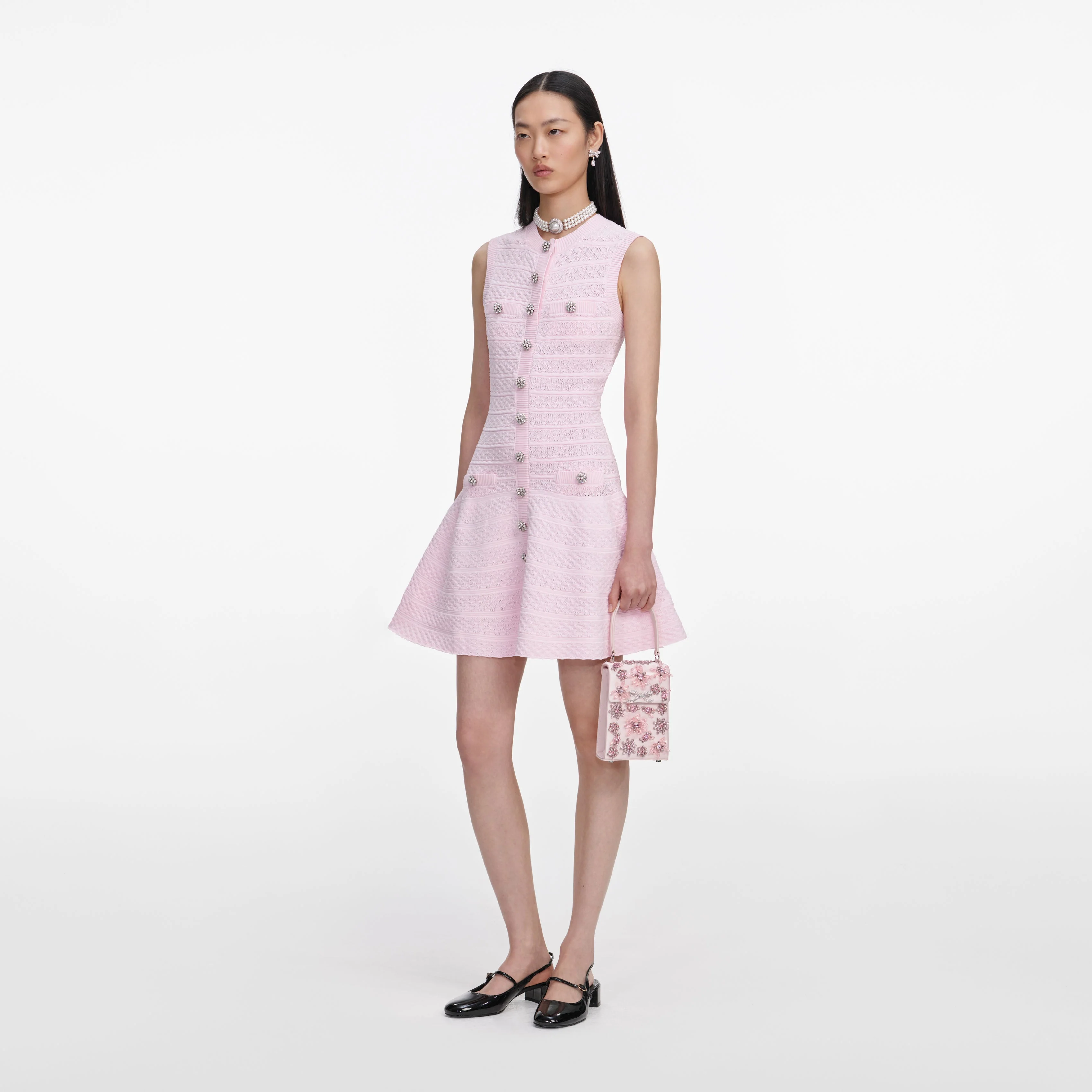 Pink Pointelle Diamante Knit Mini Dress - Image 3