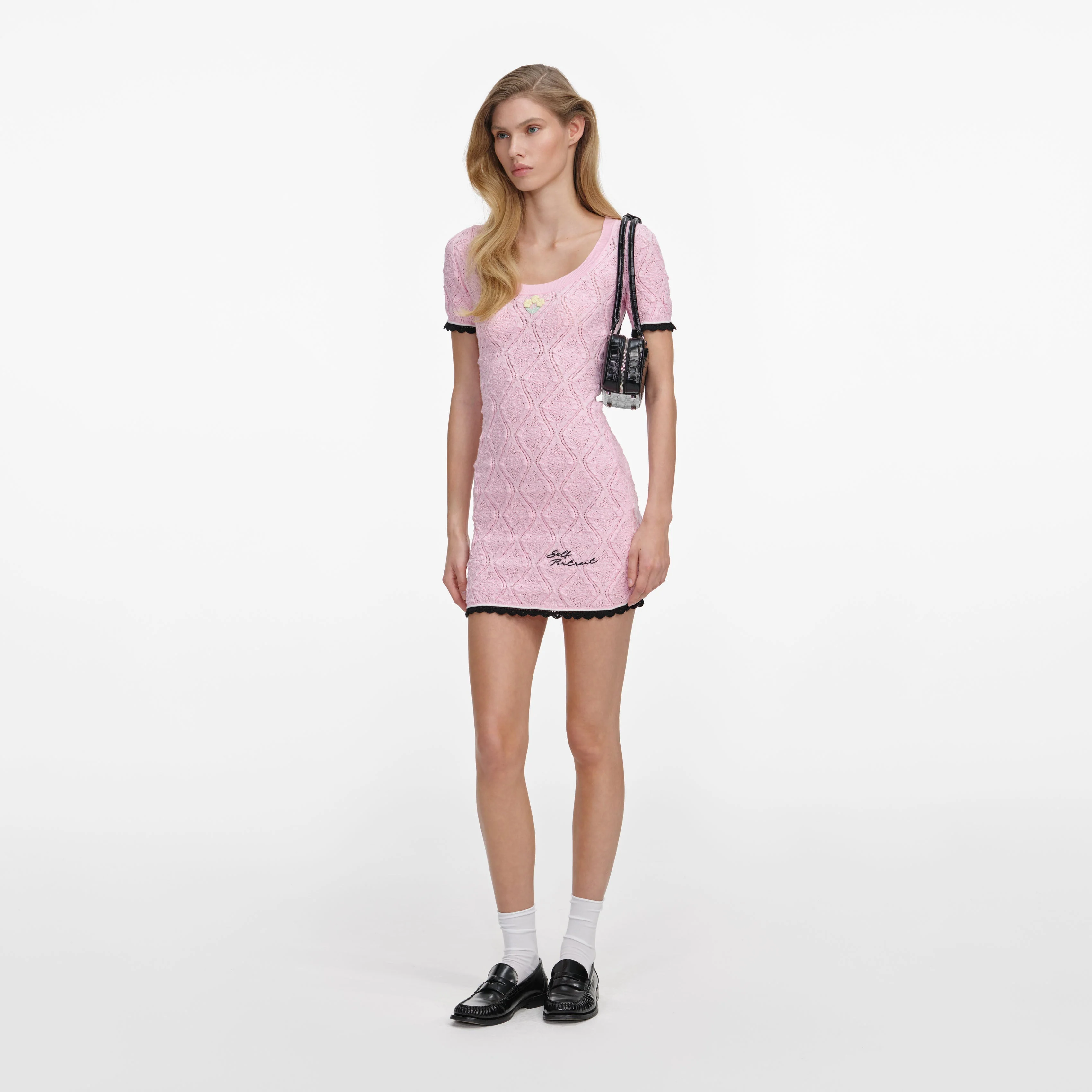 Pink Pointelle Knit Mini Dress - Image 2