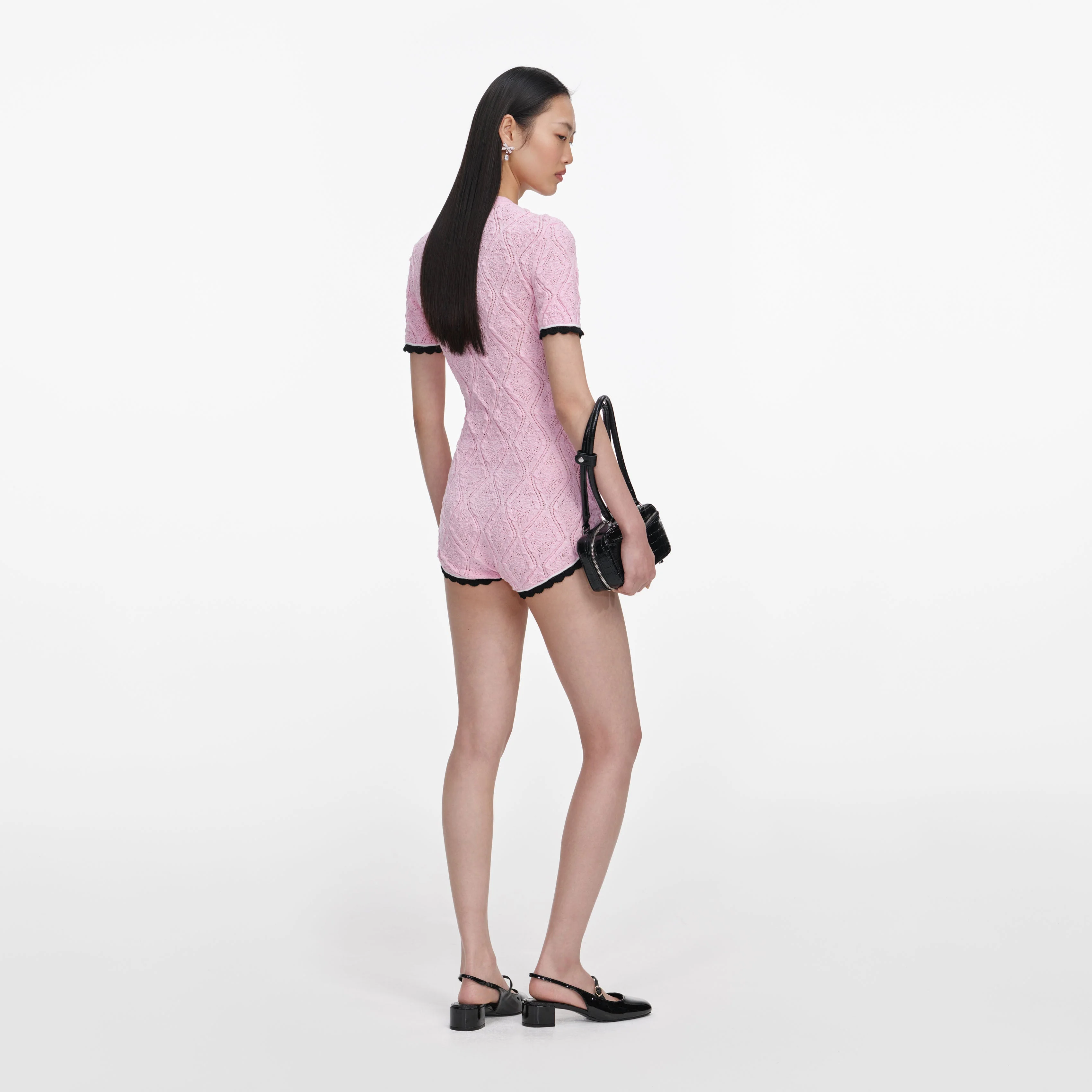 Pink Pointelle Knit Playsuit - Image 3