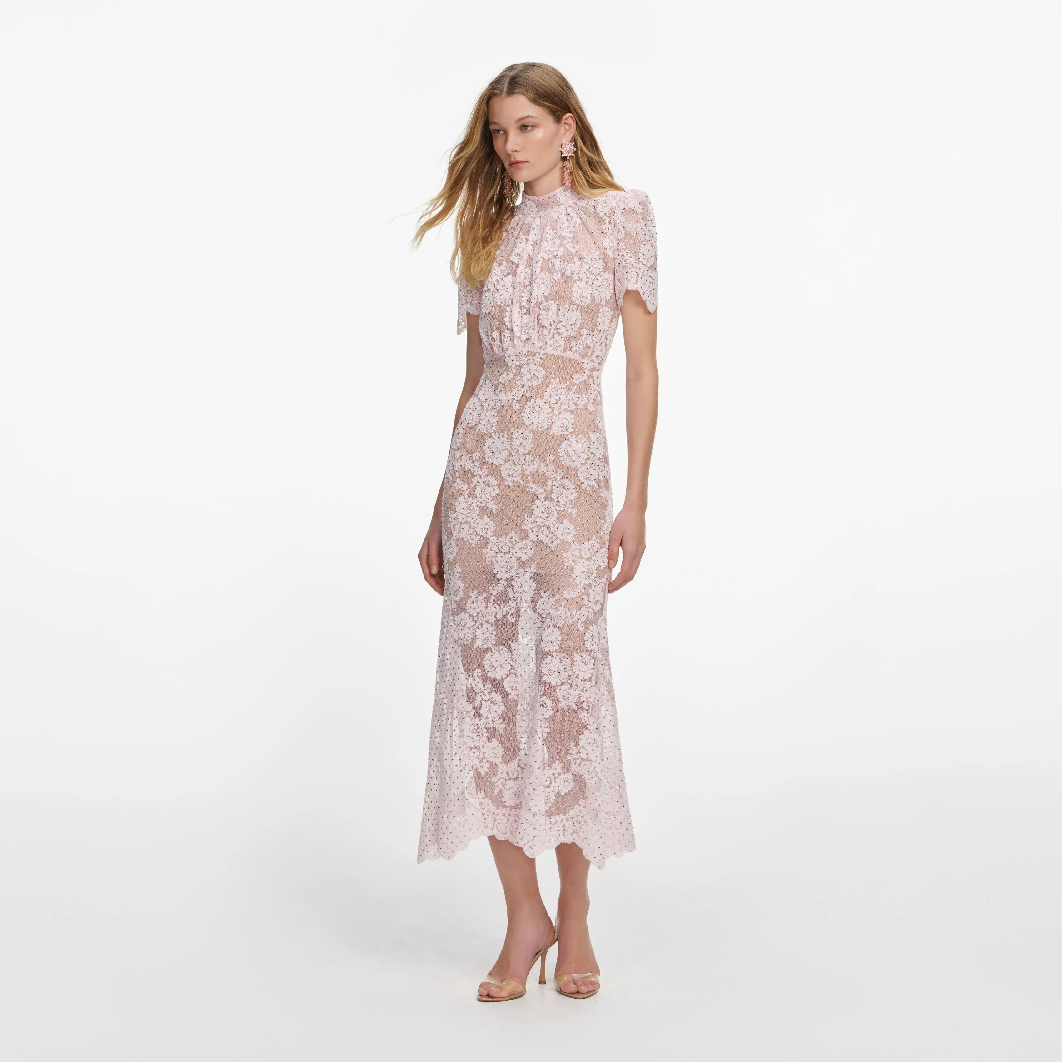 Pink Rhinestone Lace Midi Dress - Image 2
