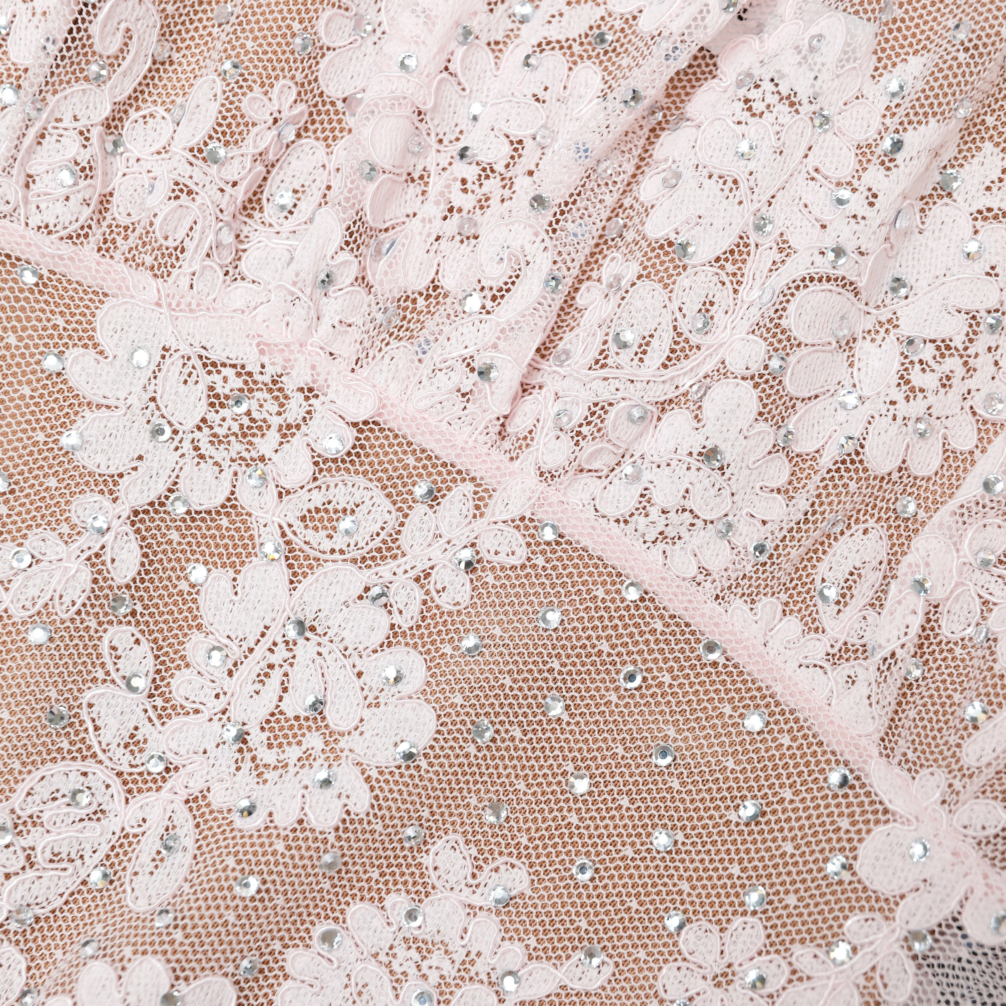 Pink Rhinestone Lace Midi Dress - Image 5