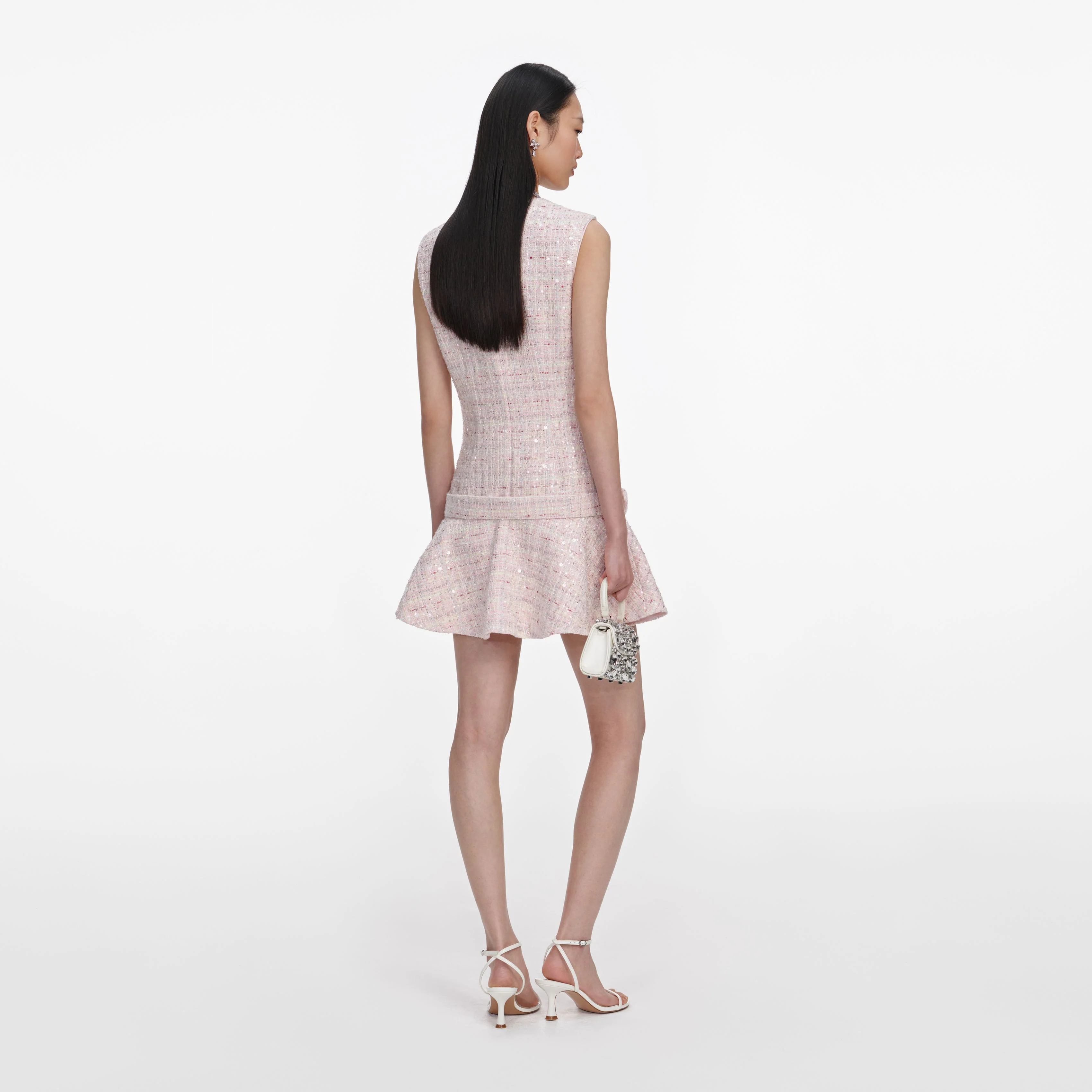 Pink Sequin Boucle Belted Mini Dress - Image 3