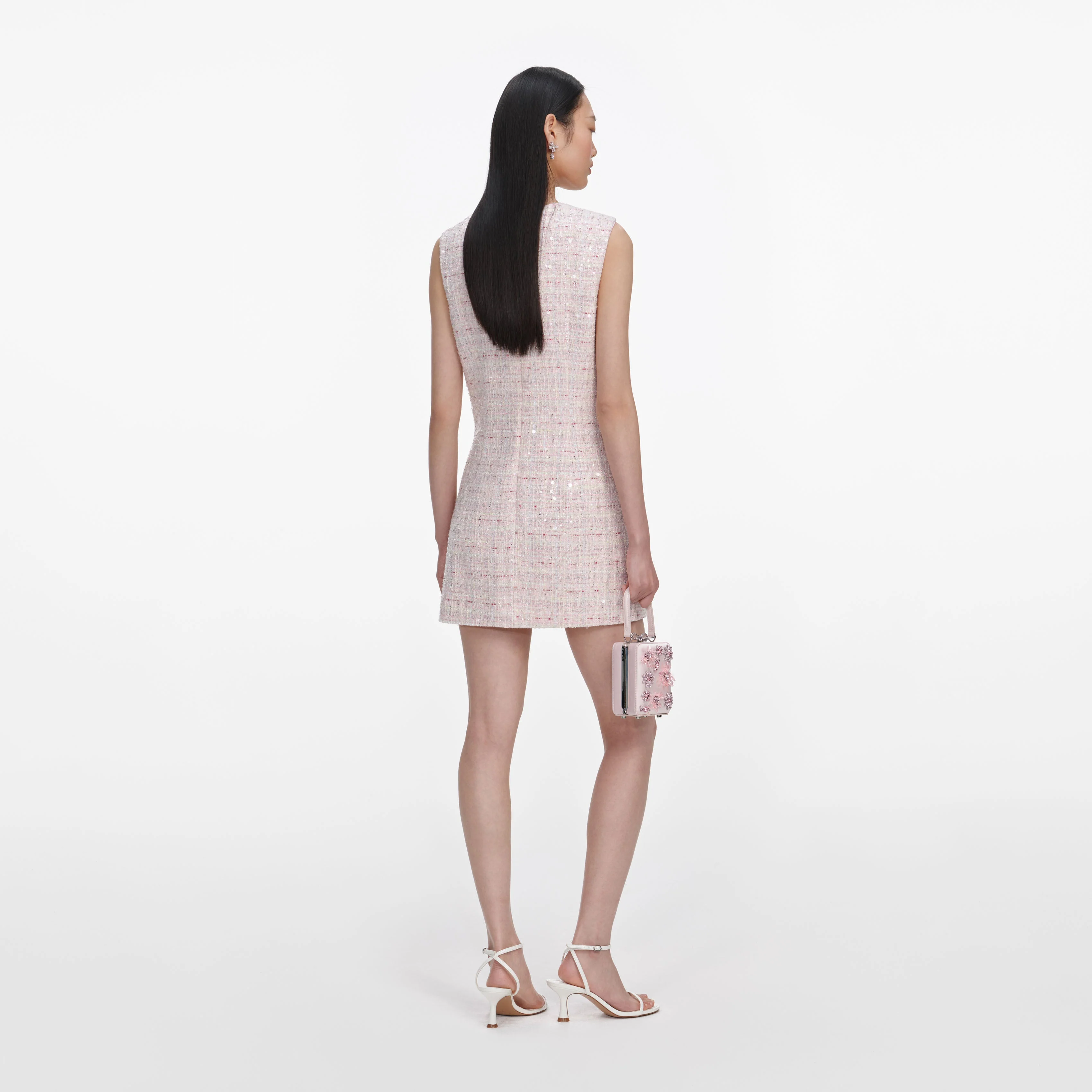 Pink Sequin Boucle Bow Mini Dress - Image 3