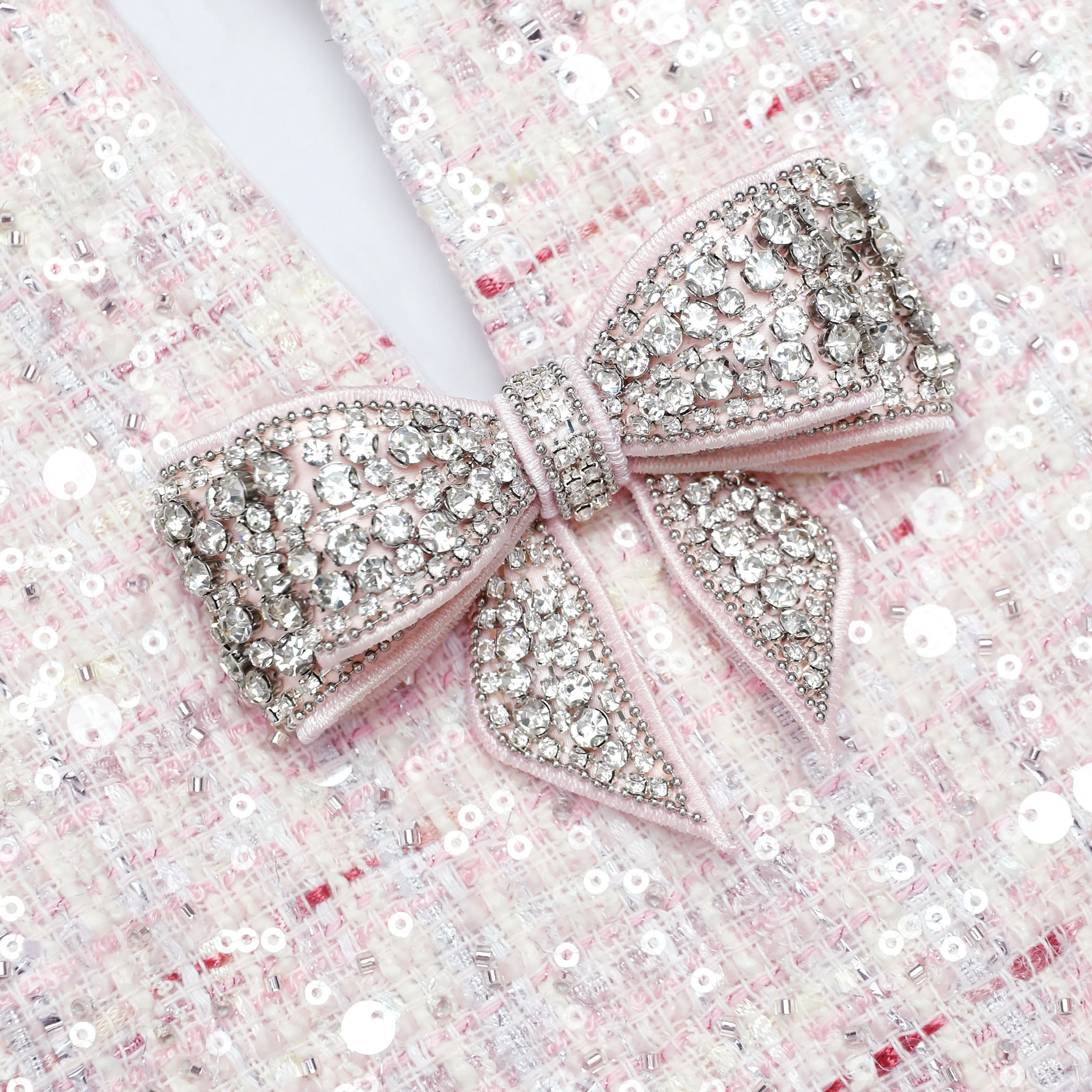 Pink Sequin Boucle Bow Mini Dress - Image 5