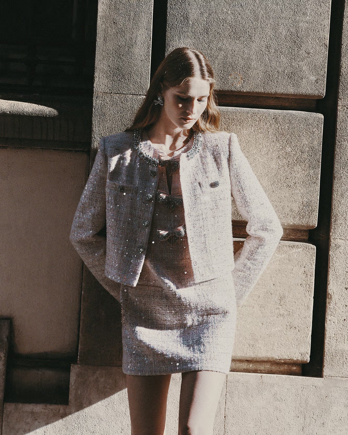 Pink Sequin Boucle Jacket - Image 6