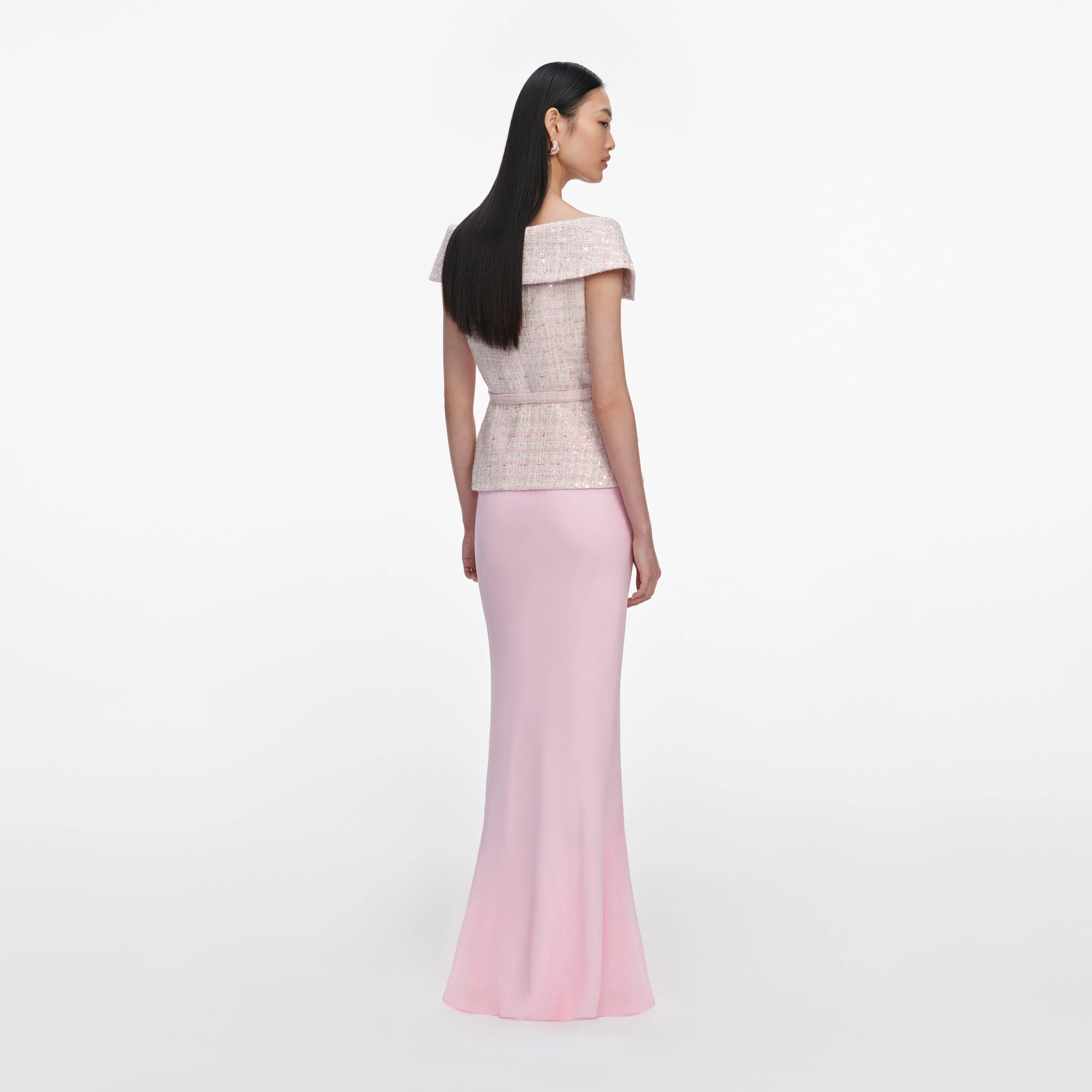 Pink Sequin Boucle Maxi Dress - Image 2