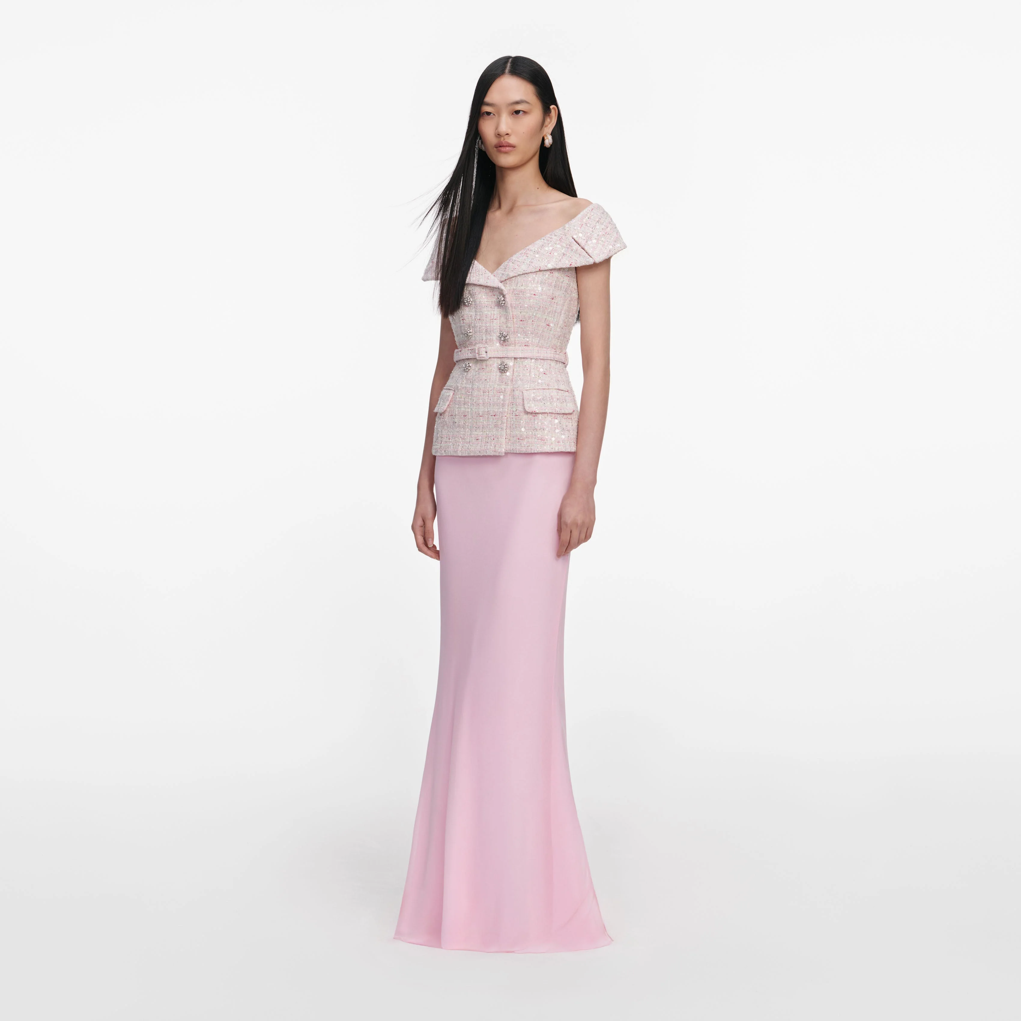 Pink Sequin Boucle Maxi Dress - Image 3
