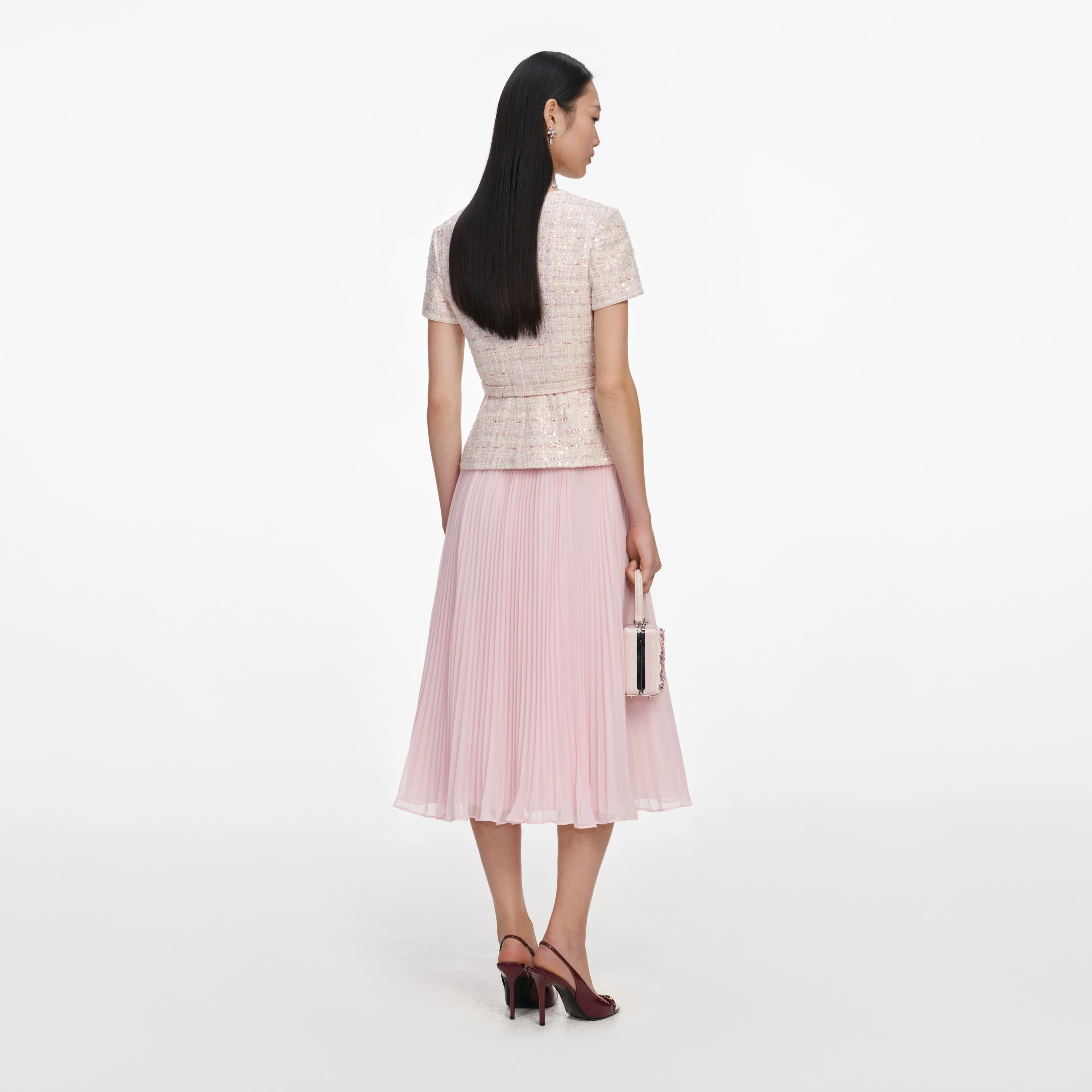 Pink Sequin Boucle Tailored Midi Dress - Image 3