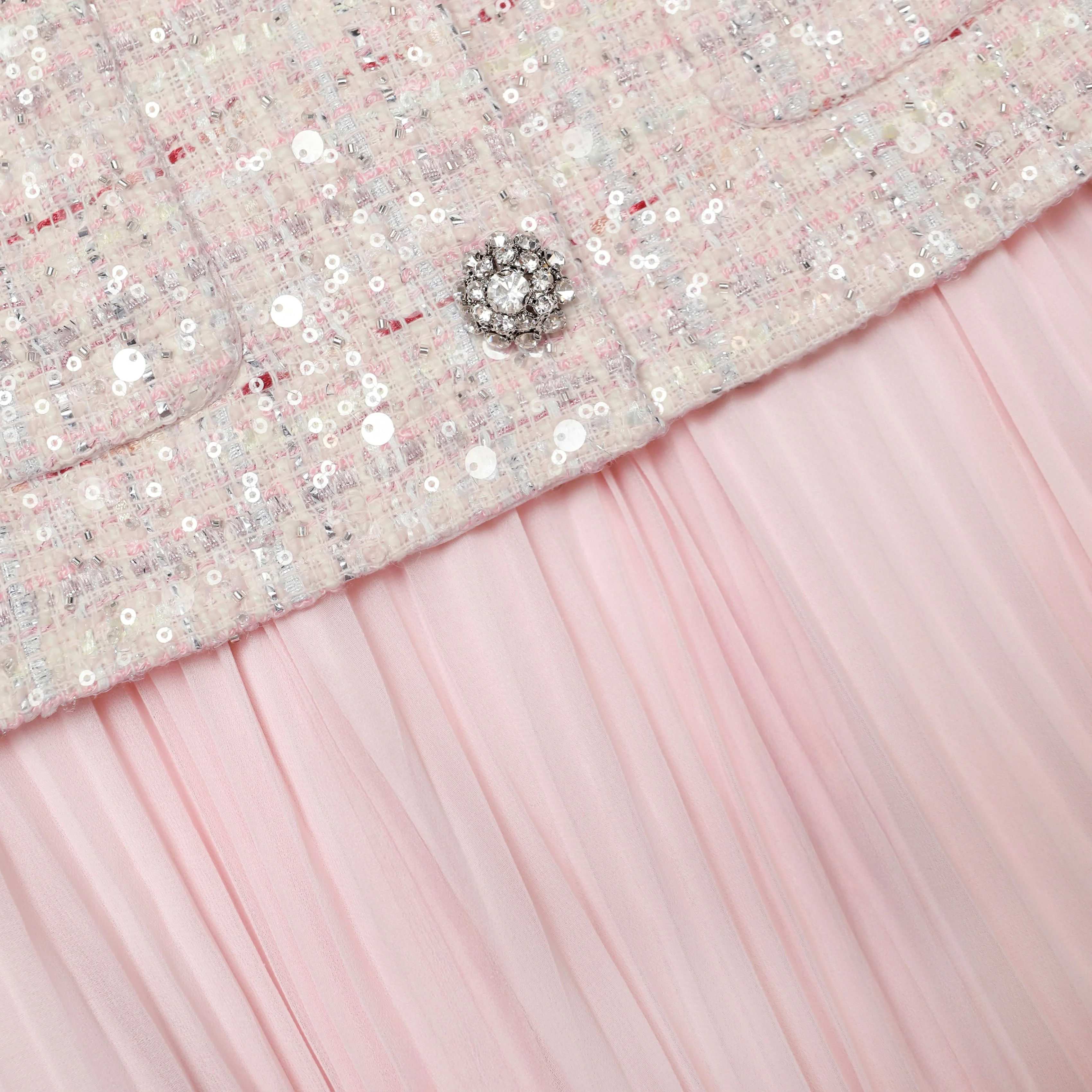 Pink Sequin Boucle Tailored Midi Dress - Image 5