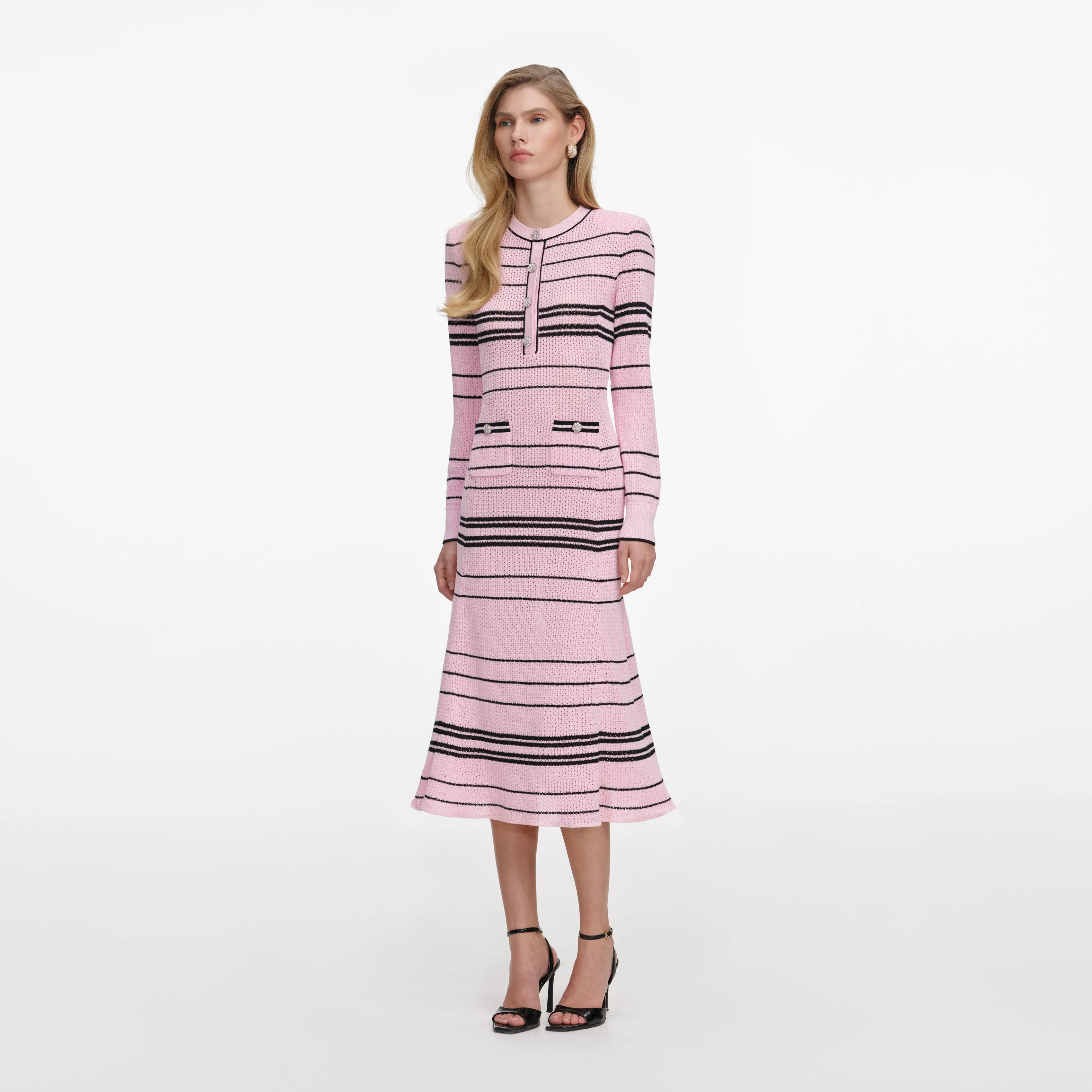 Pink Stripe Knit Midi Dress - Image 2