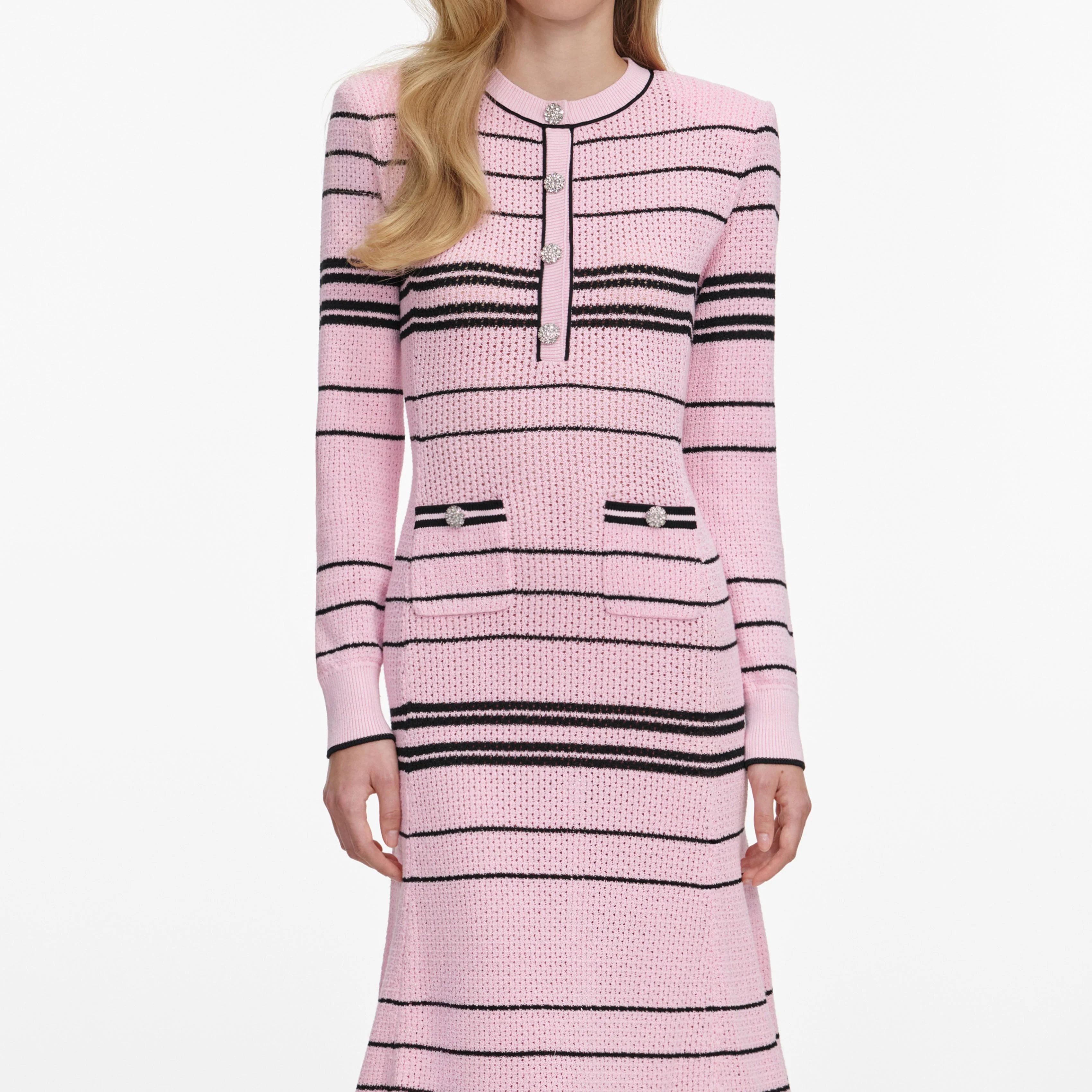 Pink Stripe Knit Midi Dress - Image 4