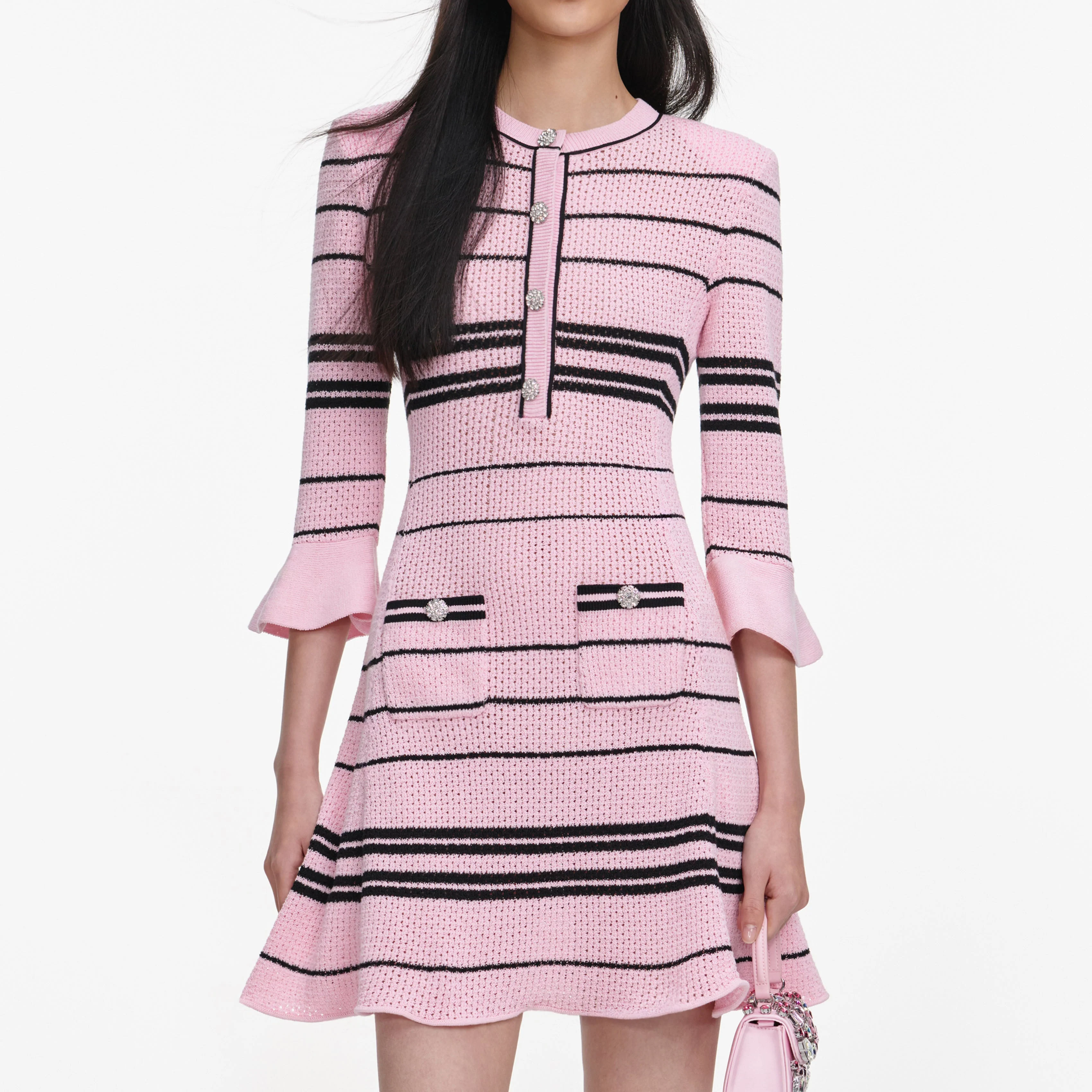 Pink Stripe Knit Mini Dress - Image 4