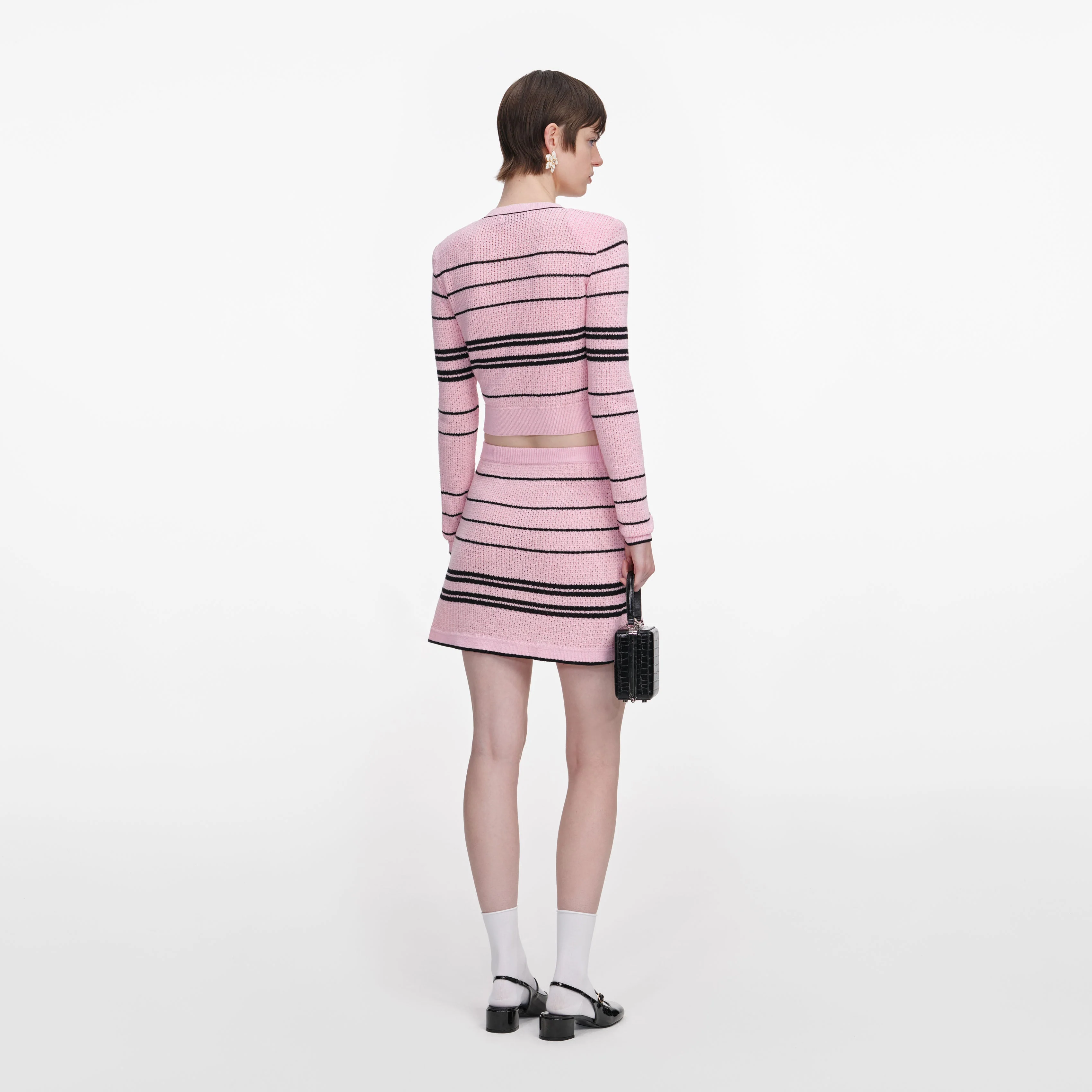 Pink Stripe Knit Mini Skirt - Image 3