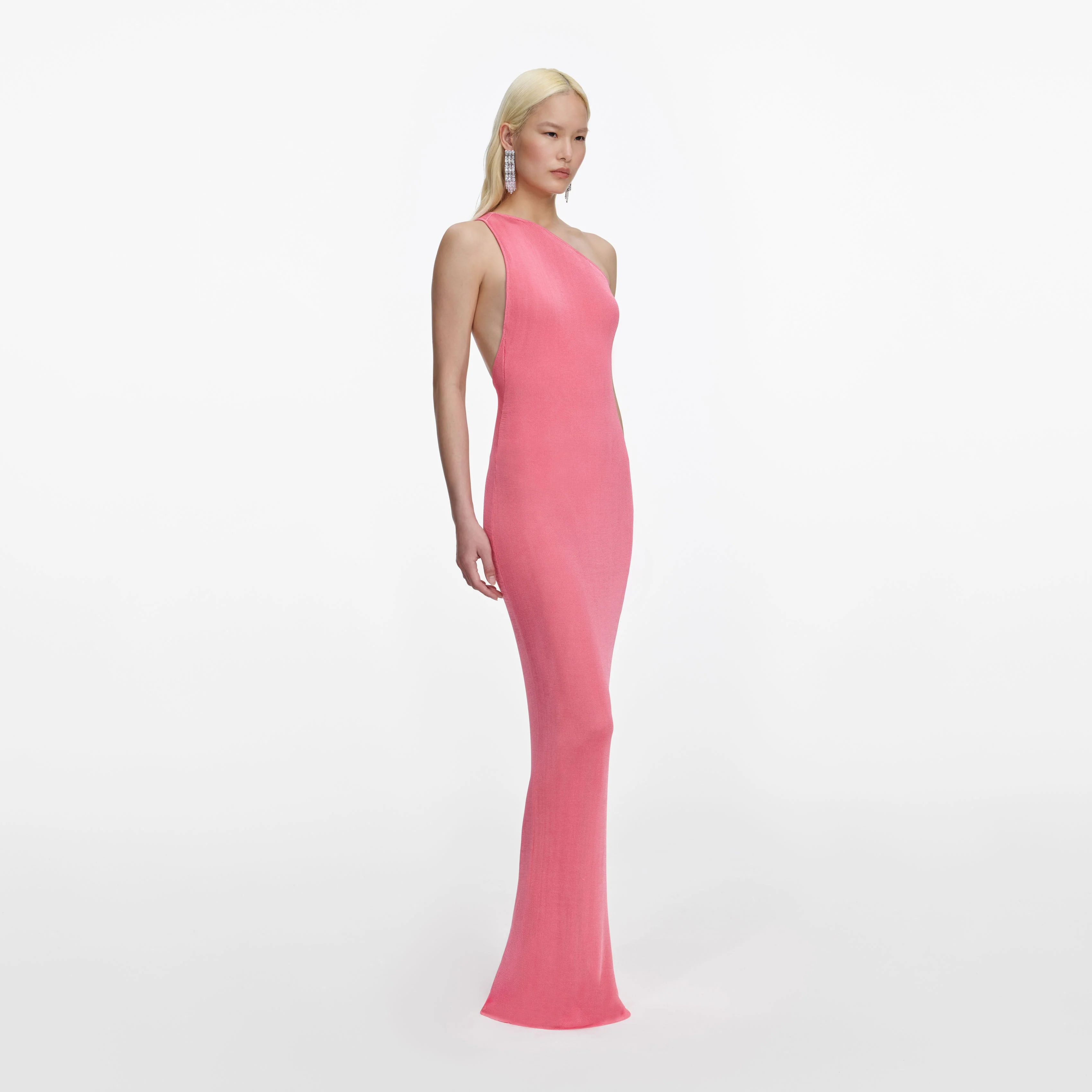 Pink Viscose Knit One Shoulder Maxi Dress - Image 2