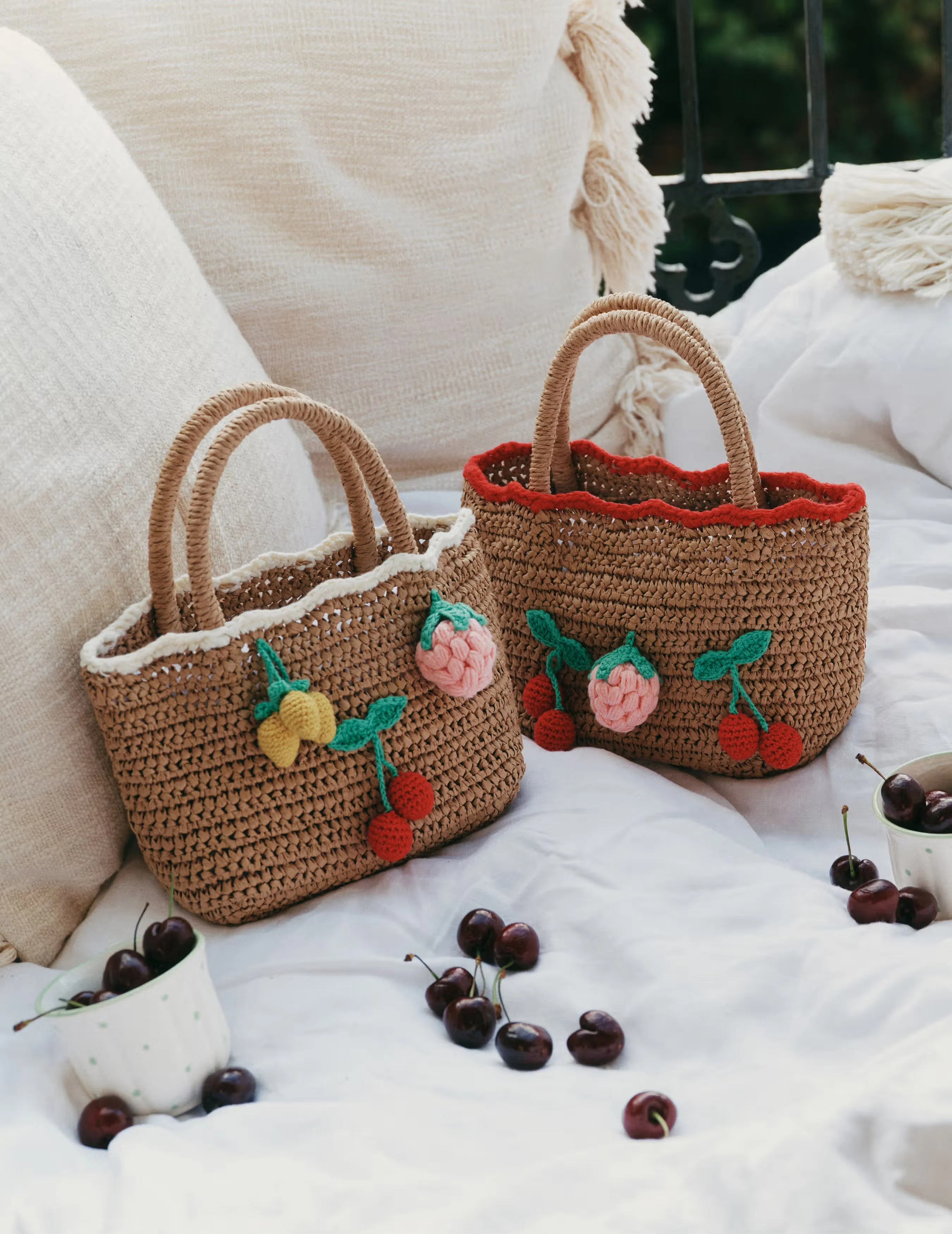 Raffia Cherry Tote Bag - Image 3