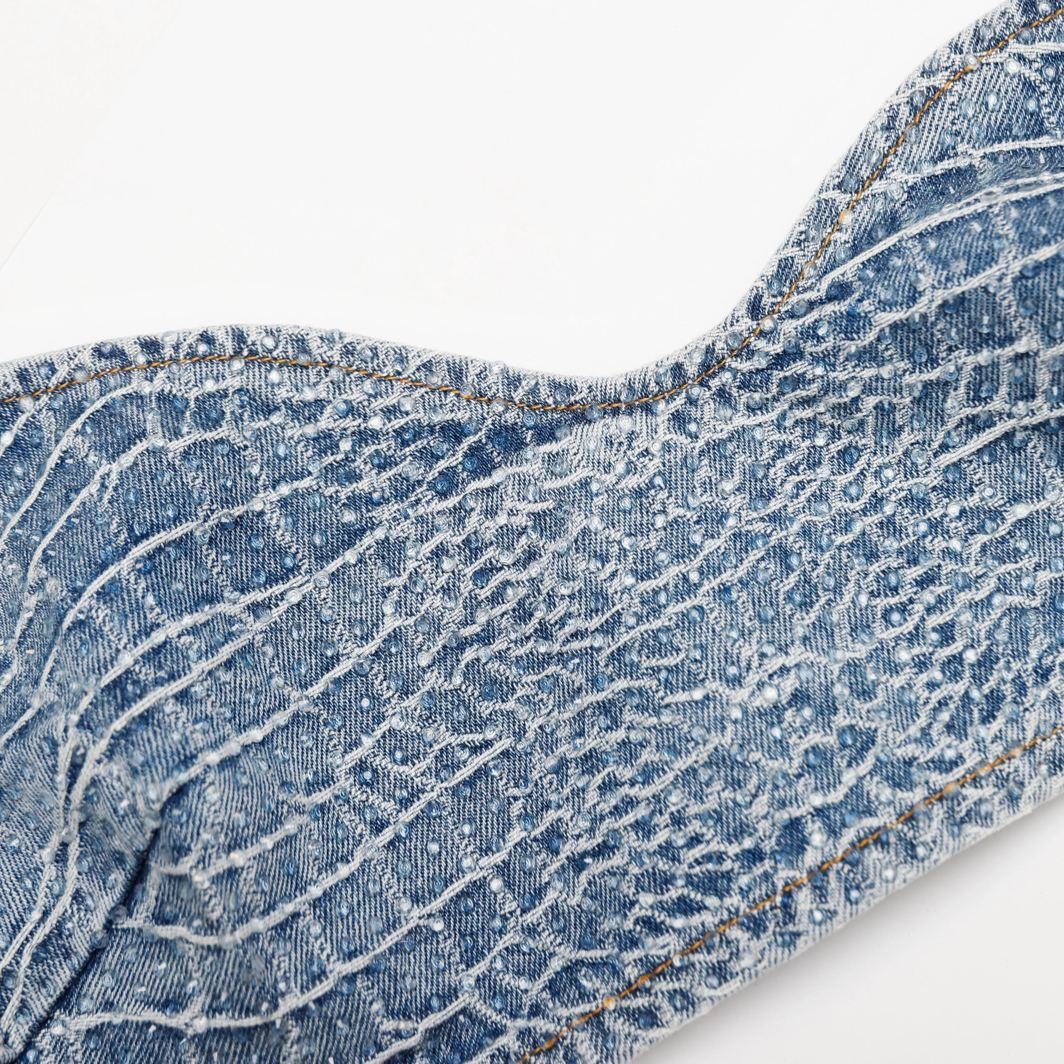 Rhinestone Croc Effect Denim Bralette - Image 5