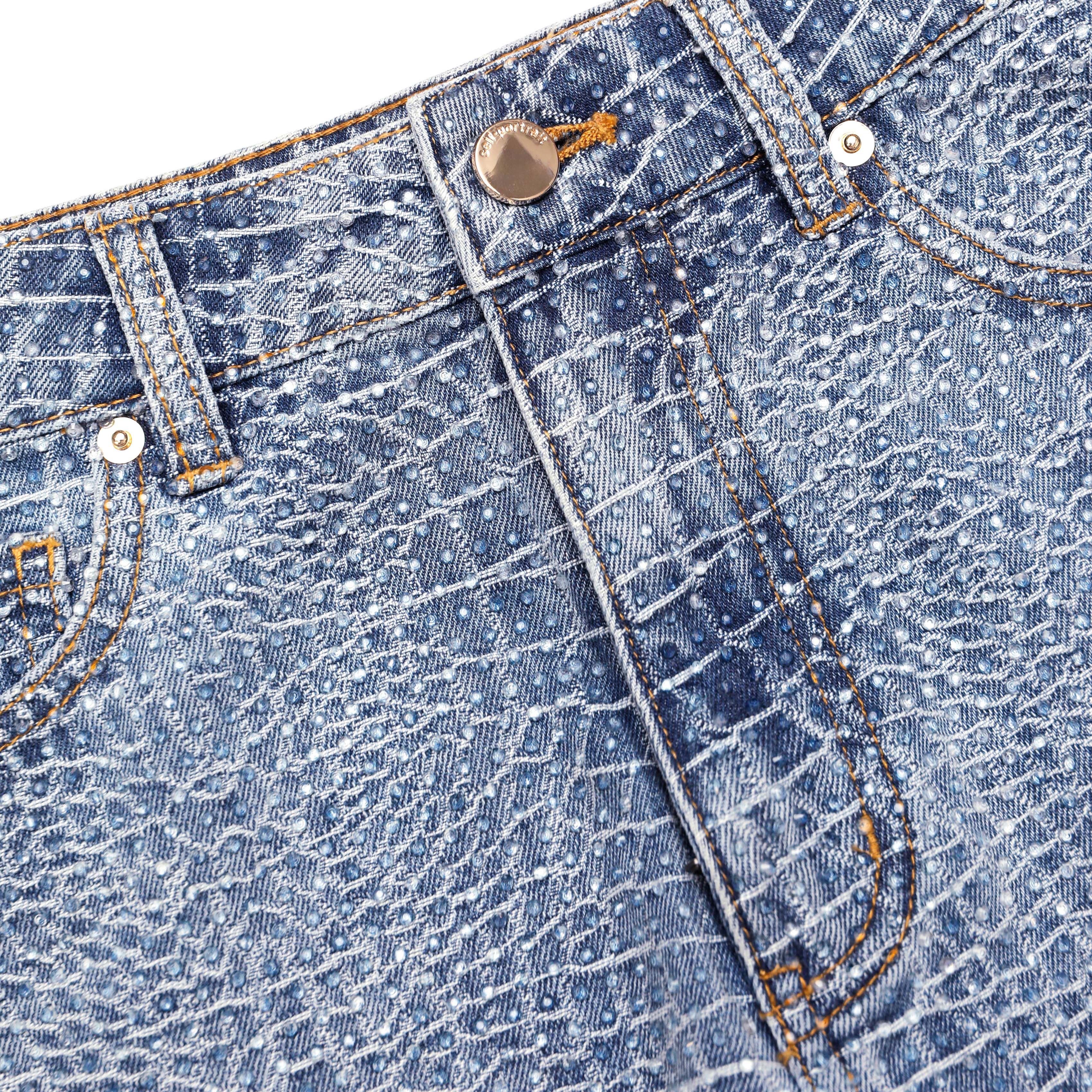 Rhinestone Croc Effect Denim Shorts - Image 5