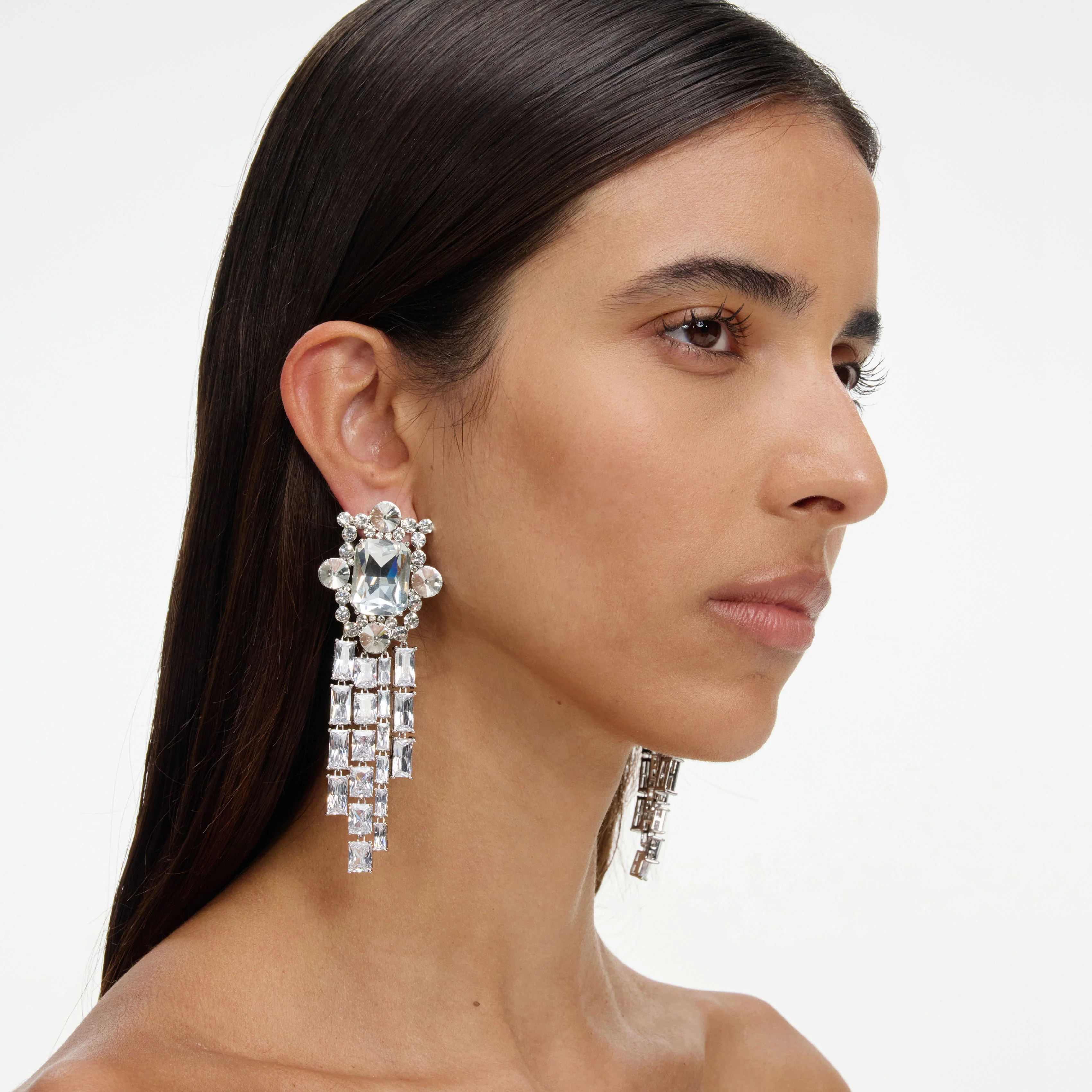 Silver Crystal Cluster Dangle Earrings - Image 2