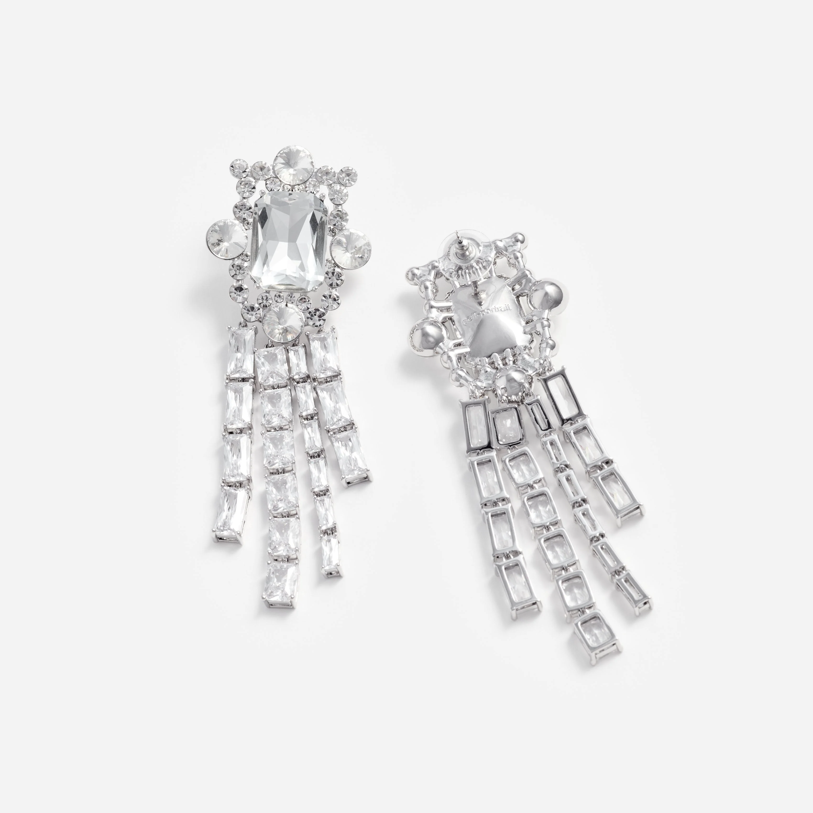 Silver Crystal Cluster Dangle Earrings - Image 3