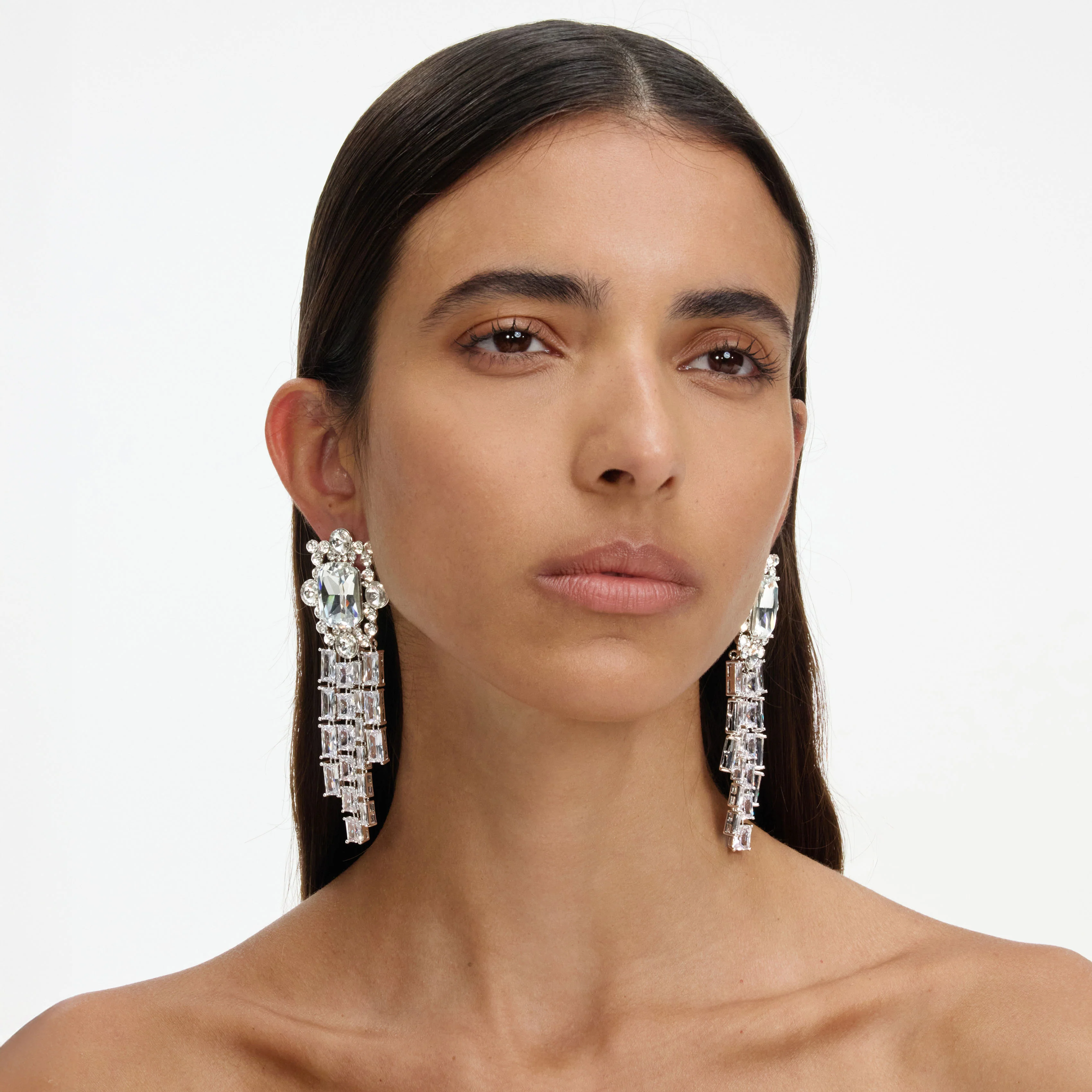 Silver Crystal Cluster Dangle Earrings - Image 4
