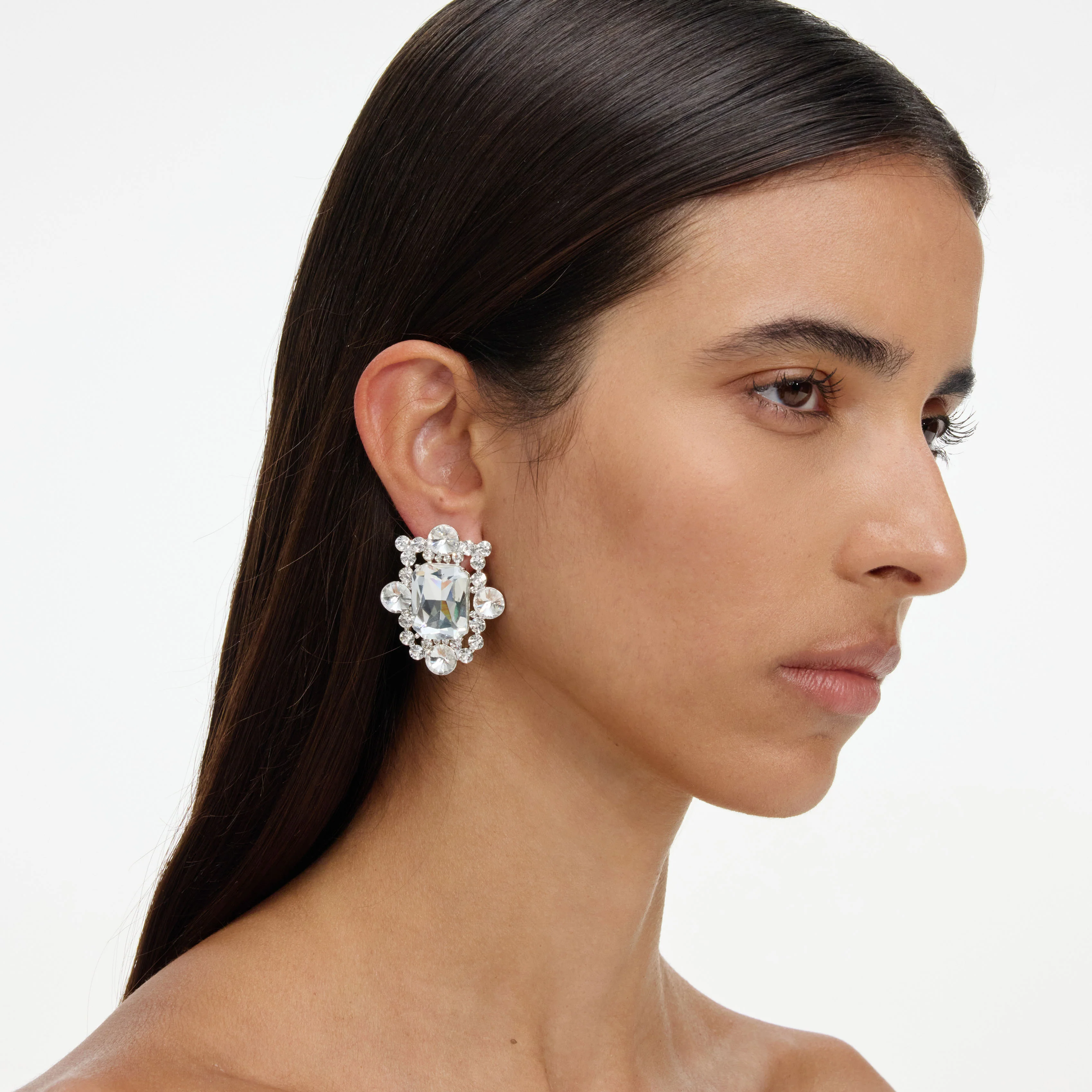 Silver Crystal Cluster Earrings - Image 2
