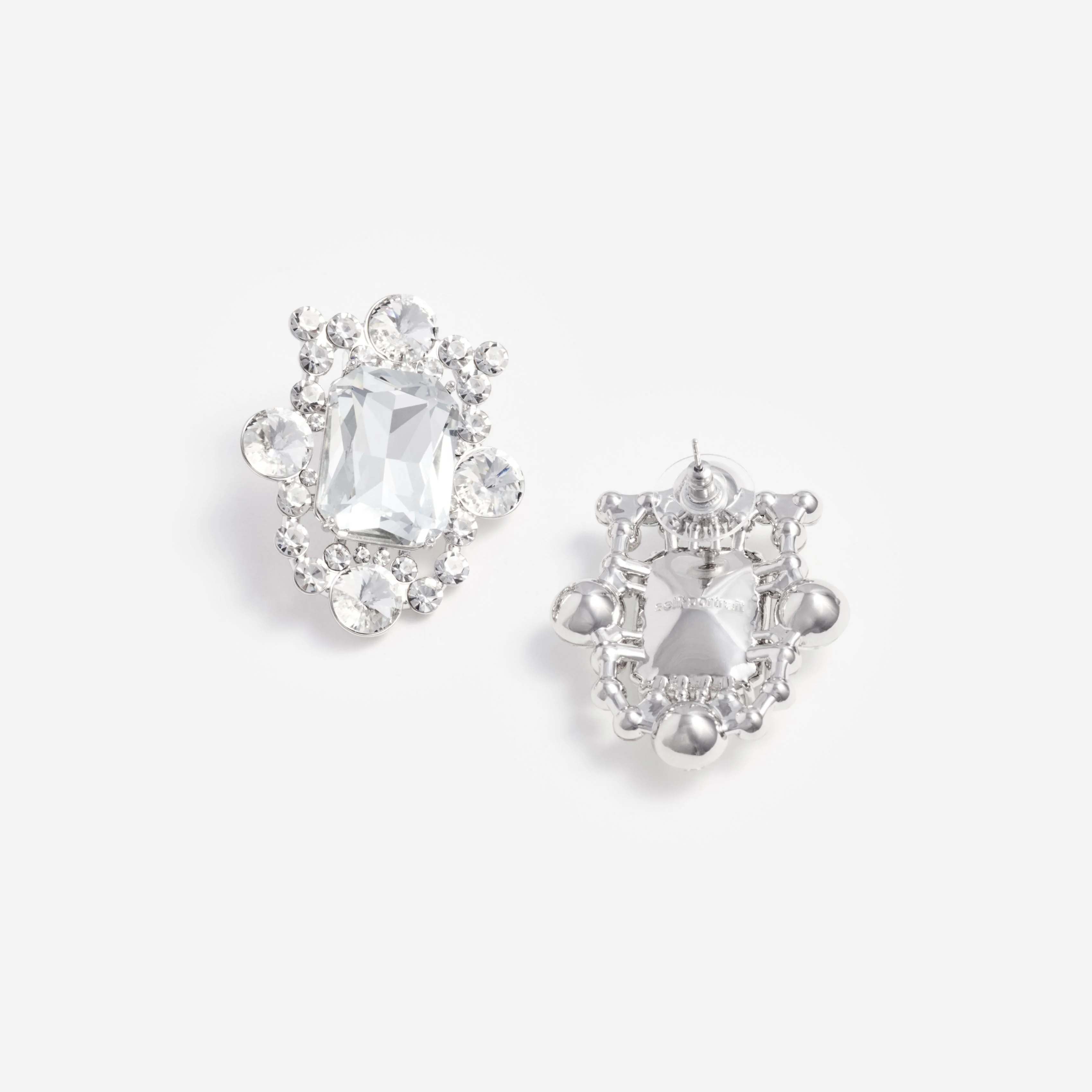 Silver Crystal Cluster Earrings - Image 3