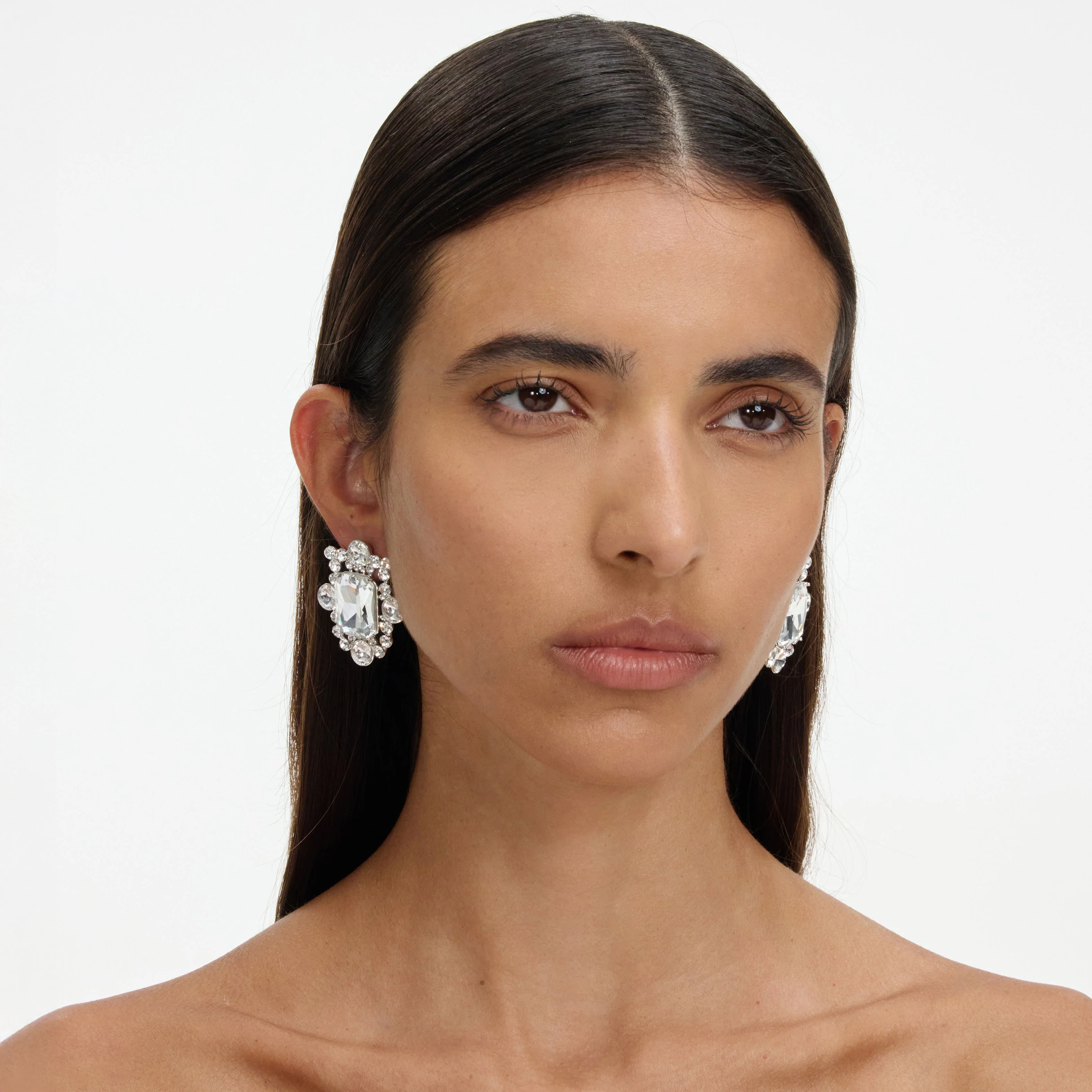 Silver Crystal Cluster Earrings - Image 4