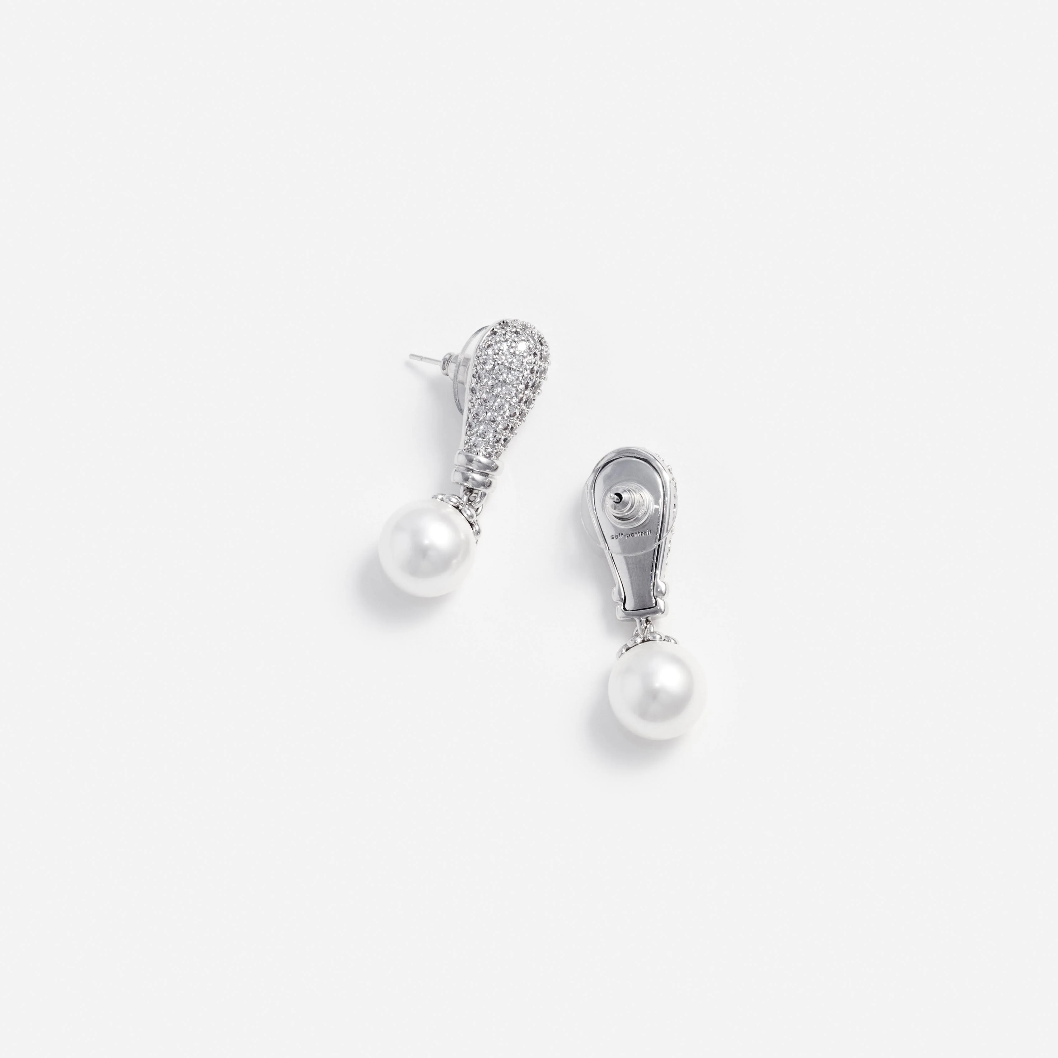 Silver Crystal Pearl Drop Earrings - Image 2