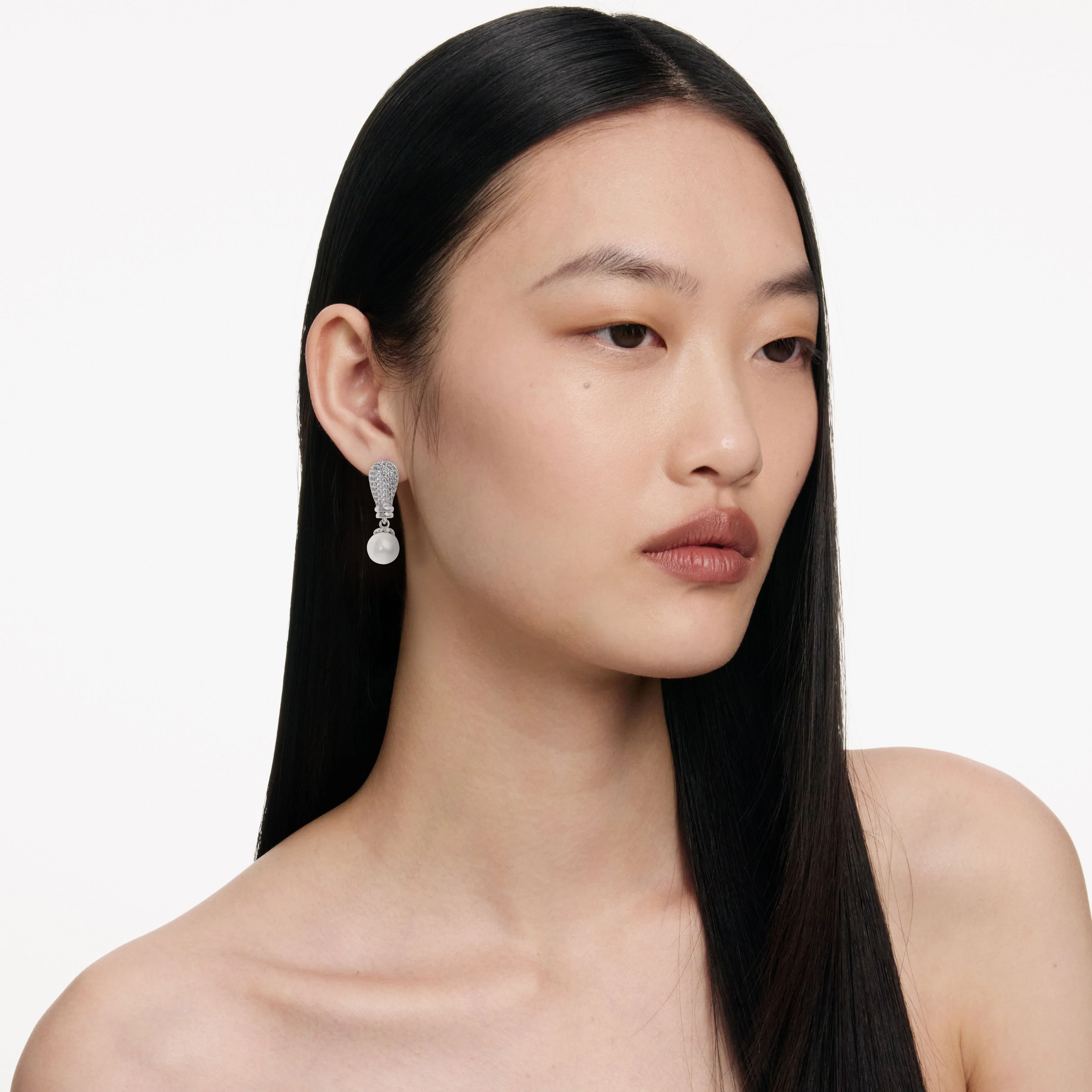 Silver Crystal Pearl Drop Earrings - Image 3