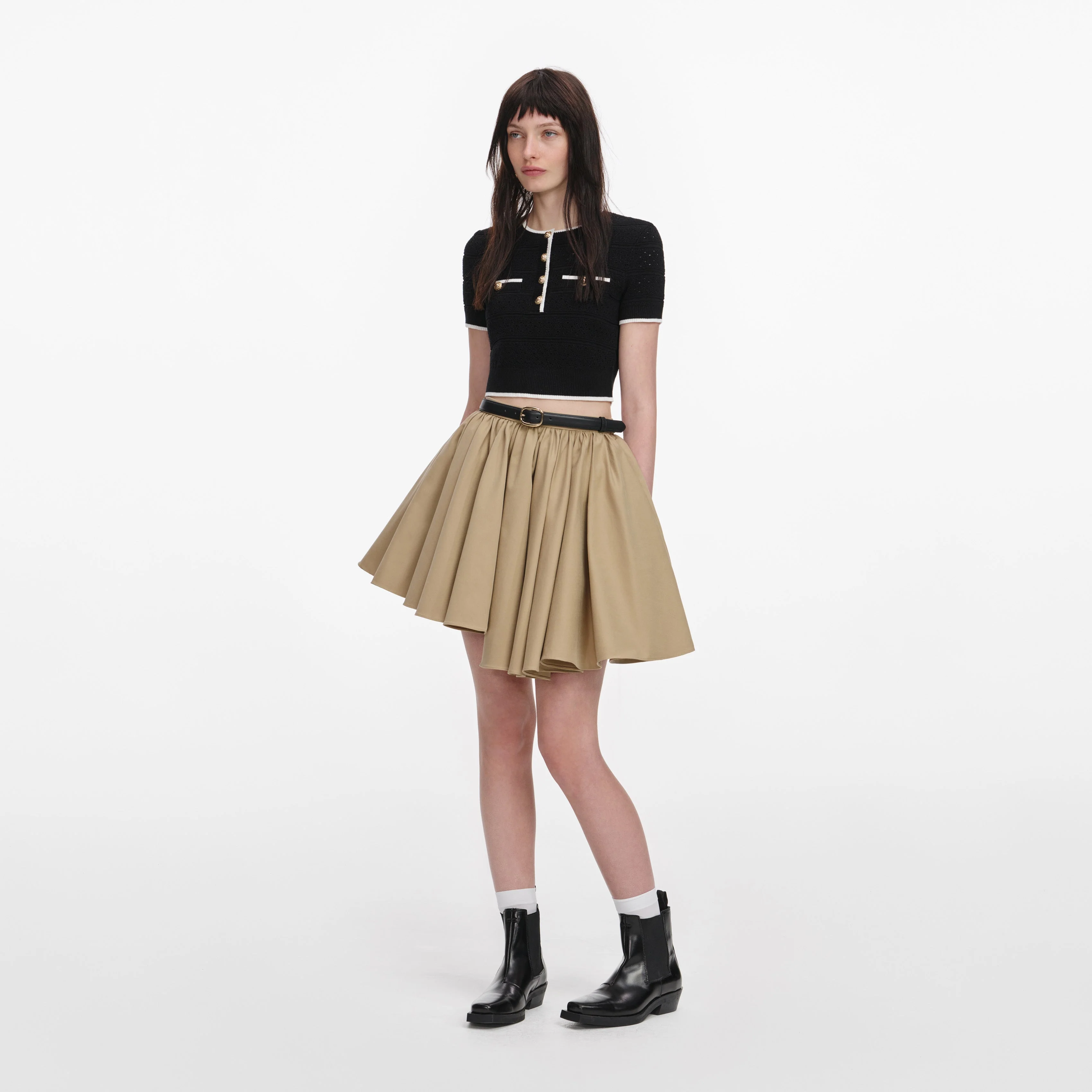 Tan Cotton Mini Skirt - Image 2