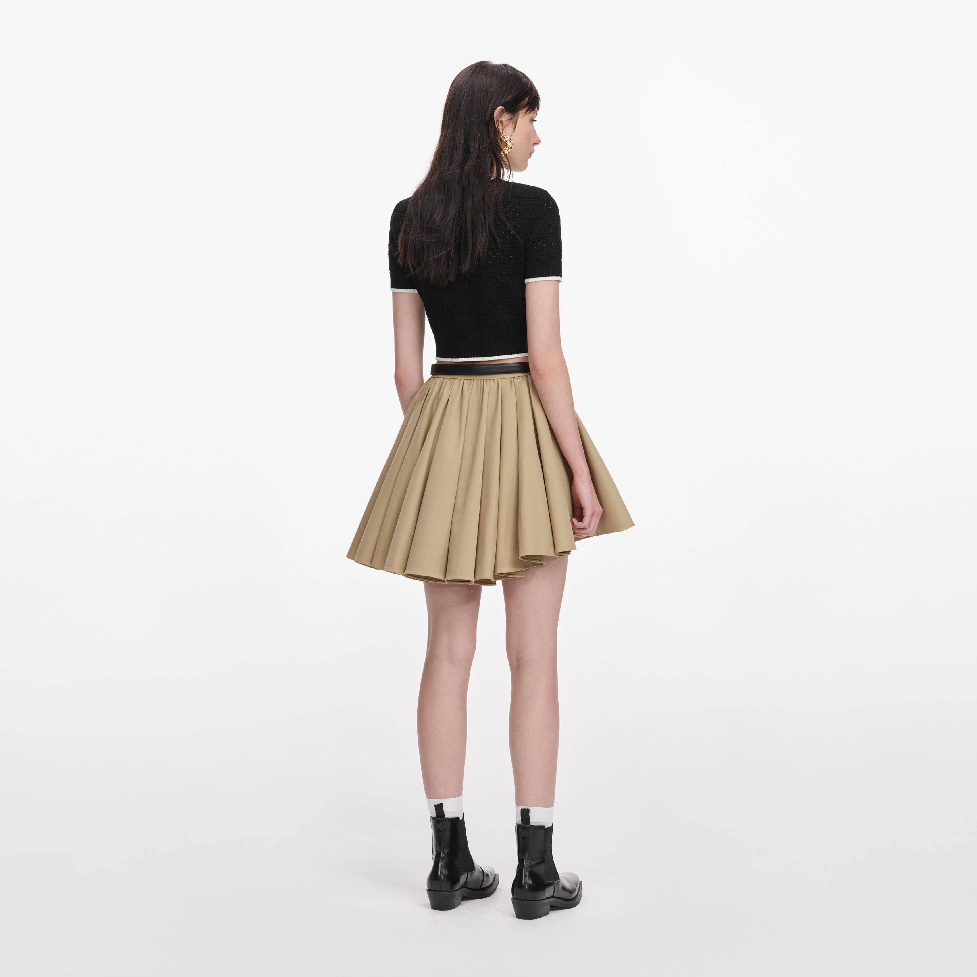 Tan Cotton Mini Skirt - Image 3