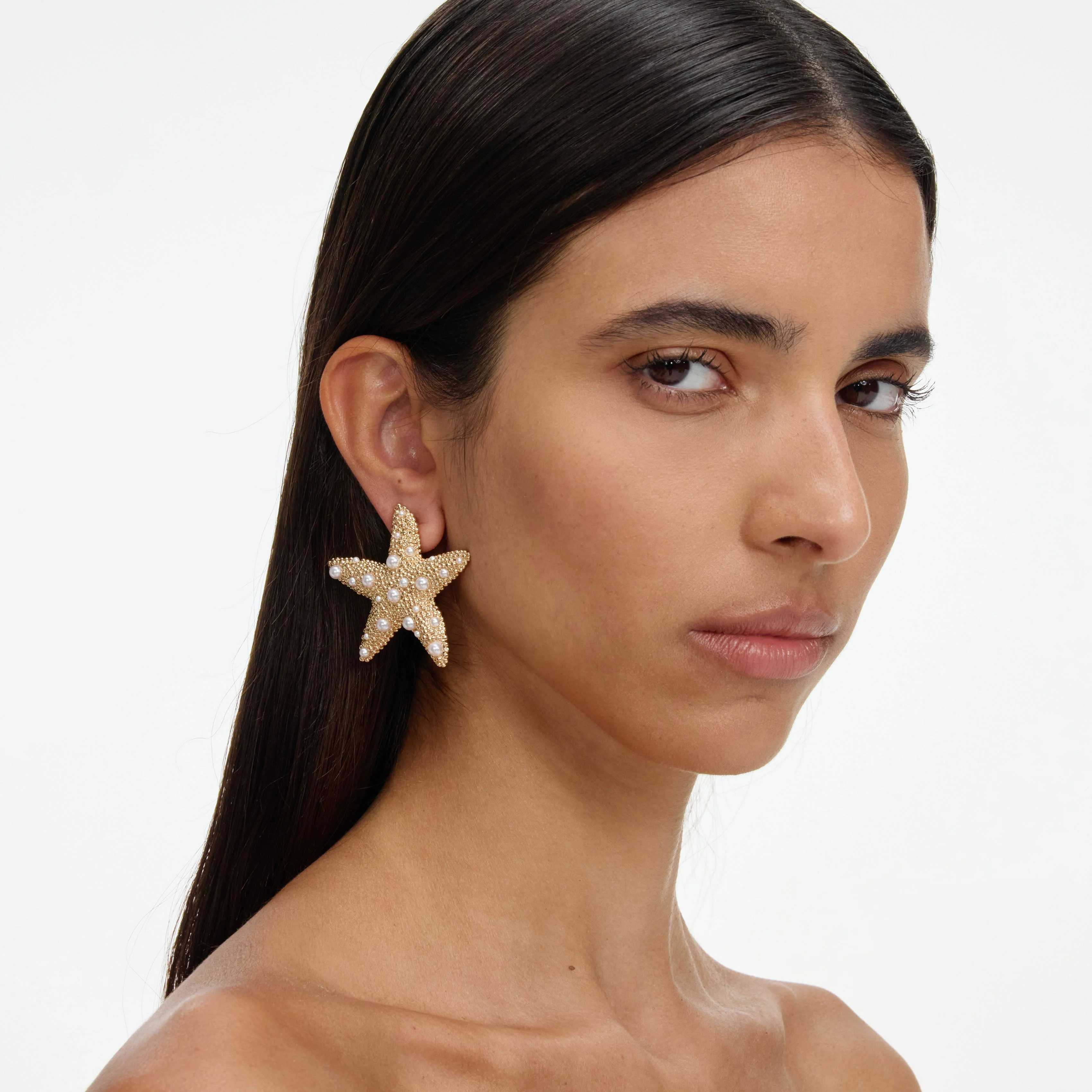 Textured Gold Sea Star Earrings - Image 2