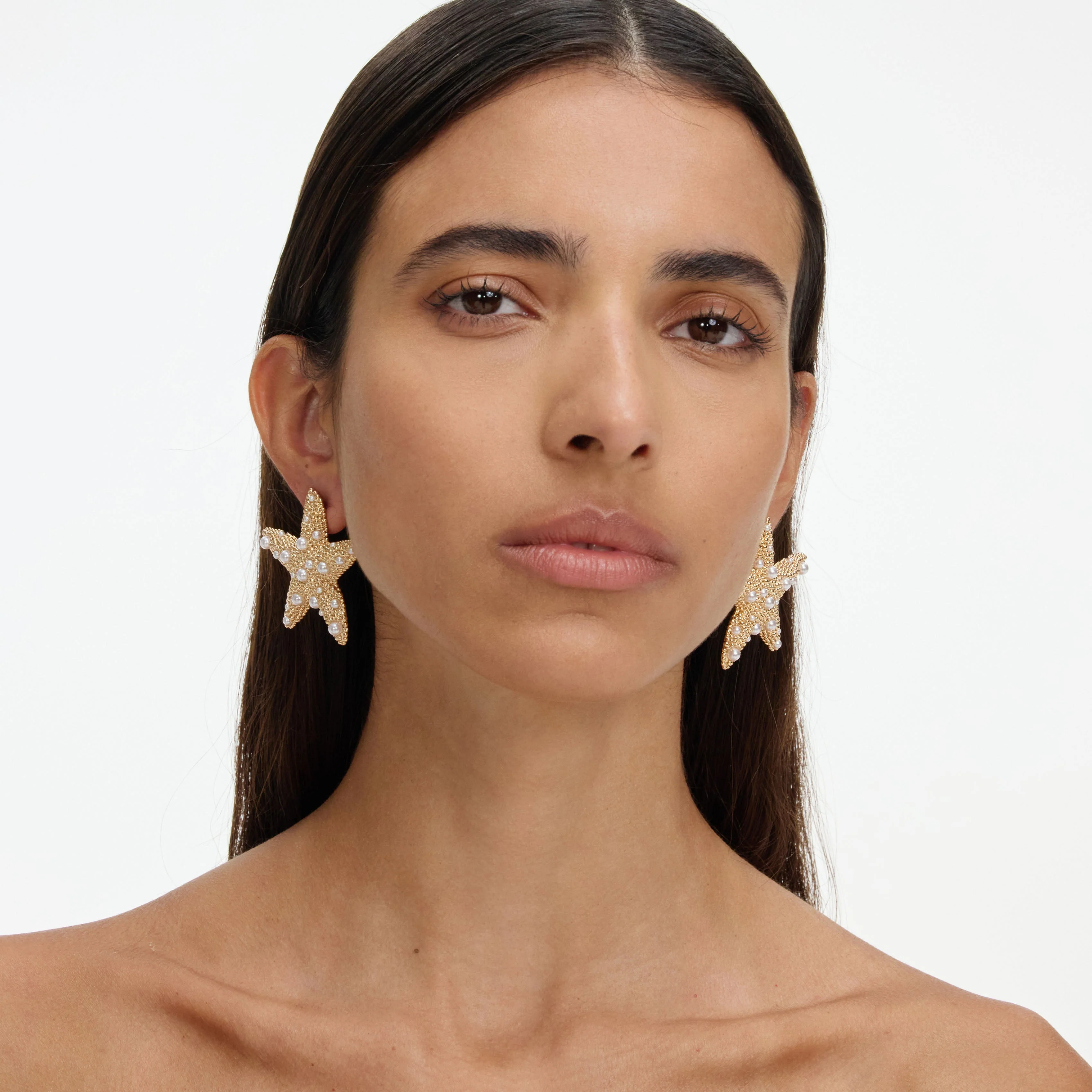 Textured Gold Sea Star Earrings - Image 4
