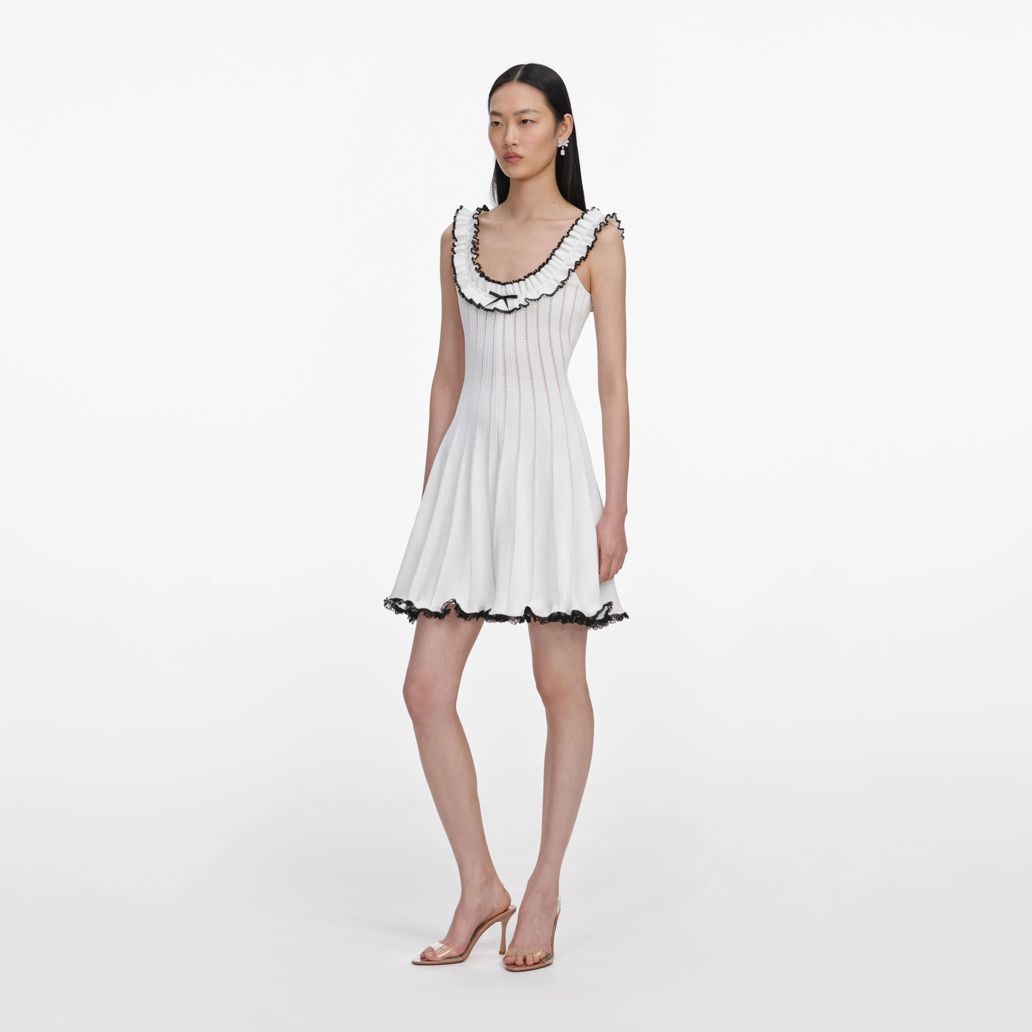 White Contrast Trim Knit Mini Dress - Image 2