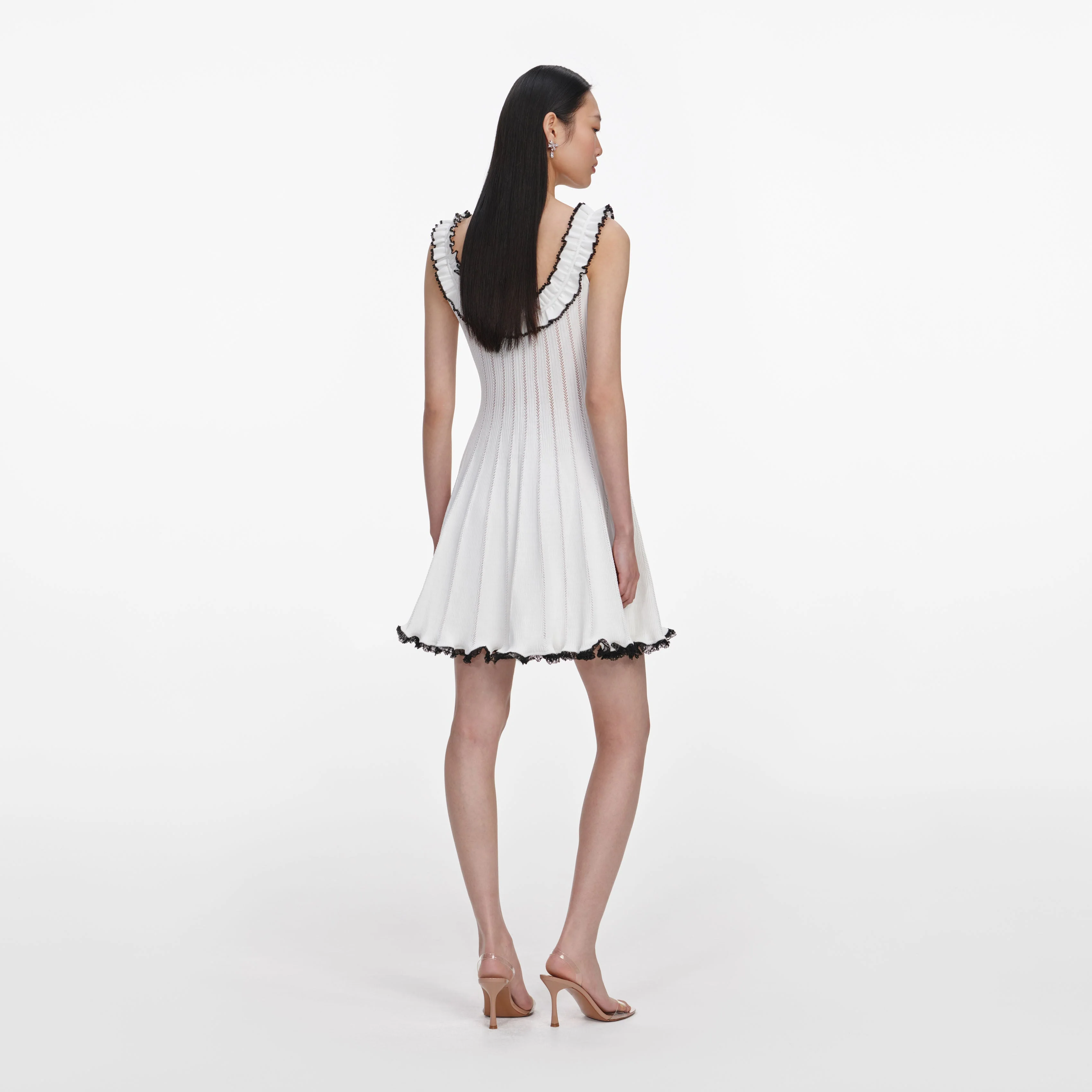 White Contrast Trim Knit Mini Dress - Image 3