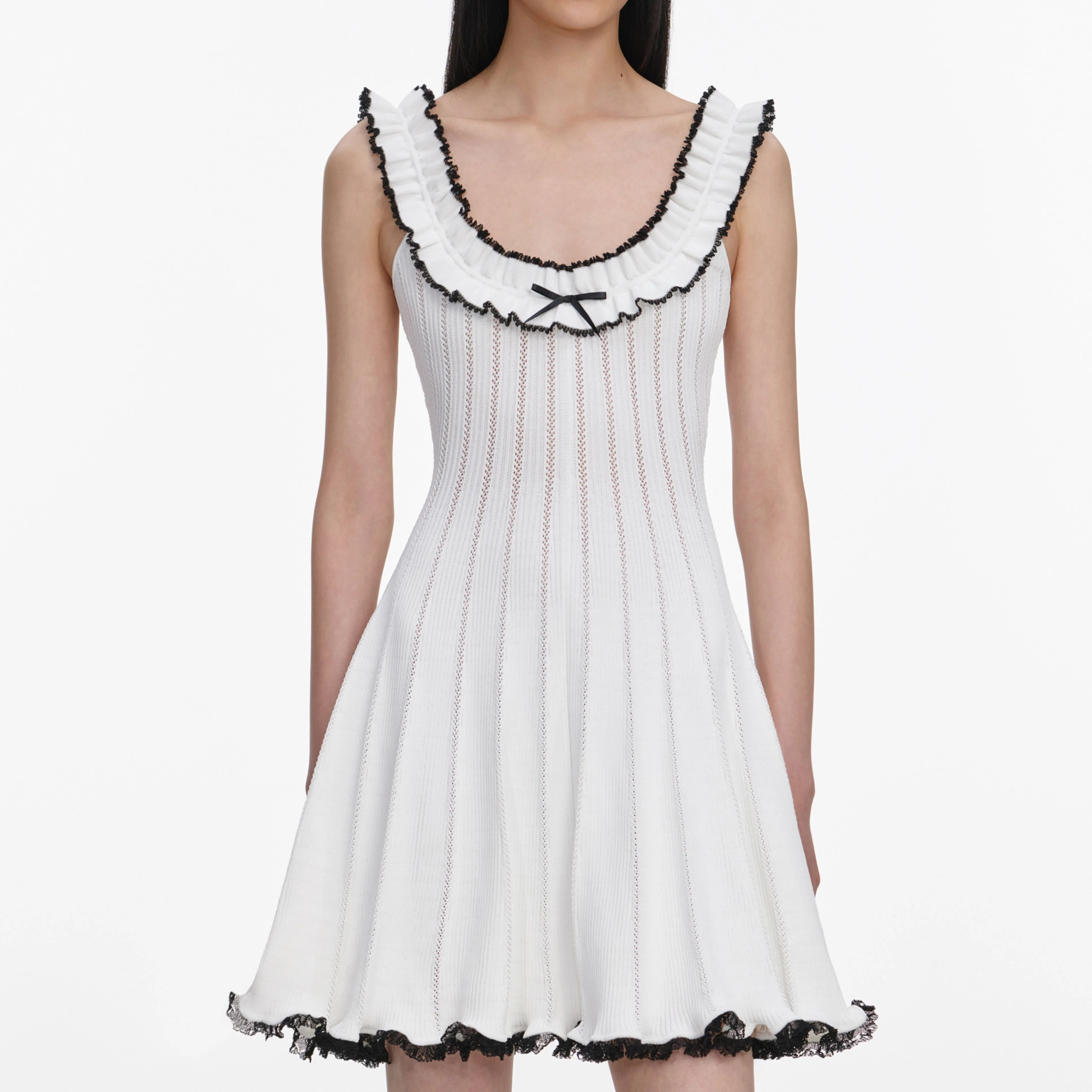 White Contrast Trim Knit Mini Dress - Image 4