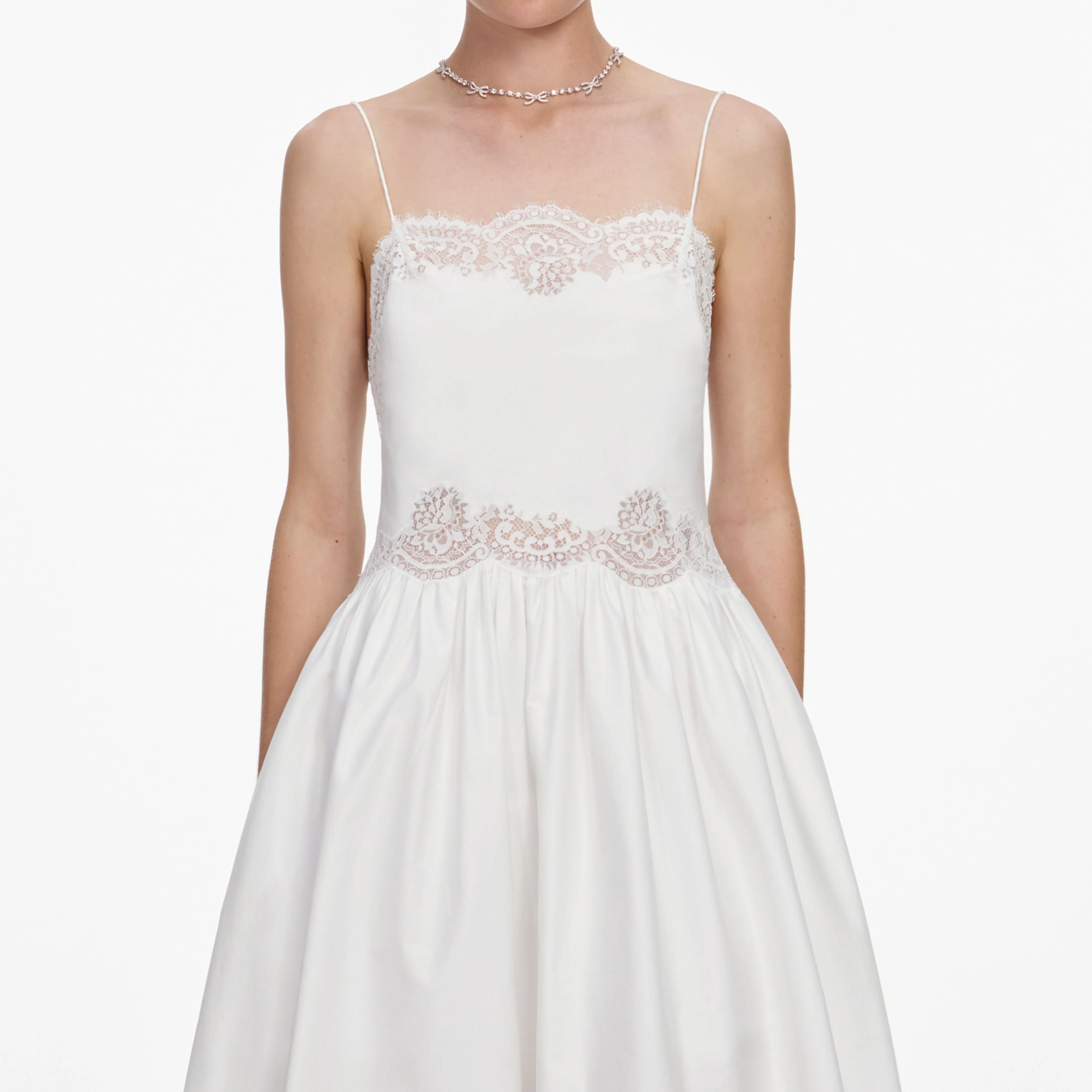 White Cotton Lace Trim Midi Dress - Image 4