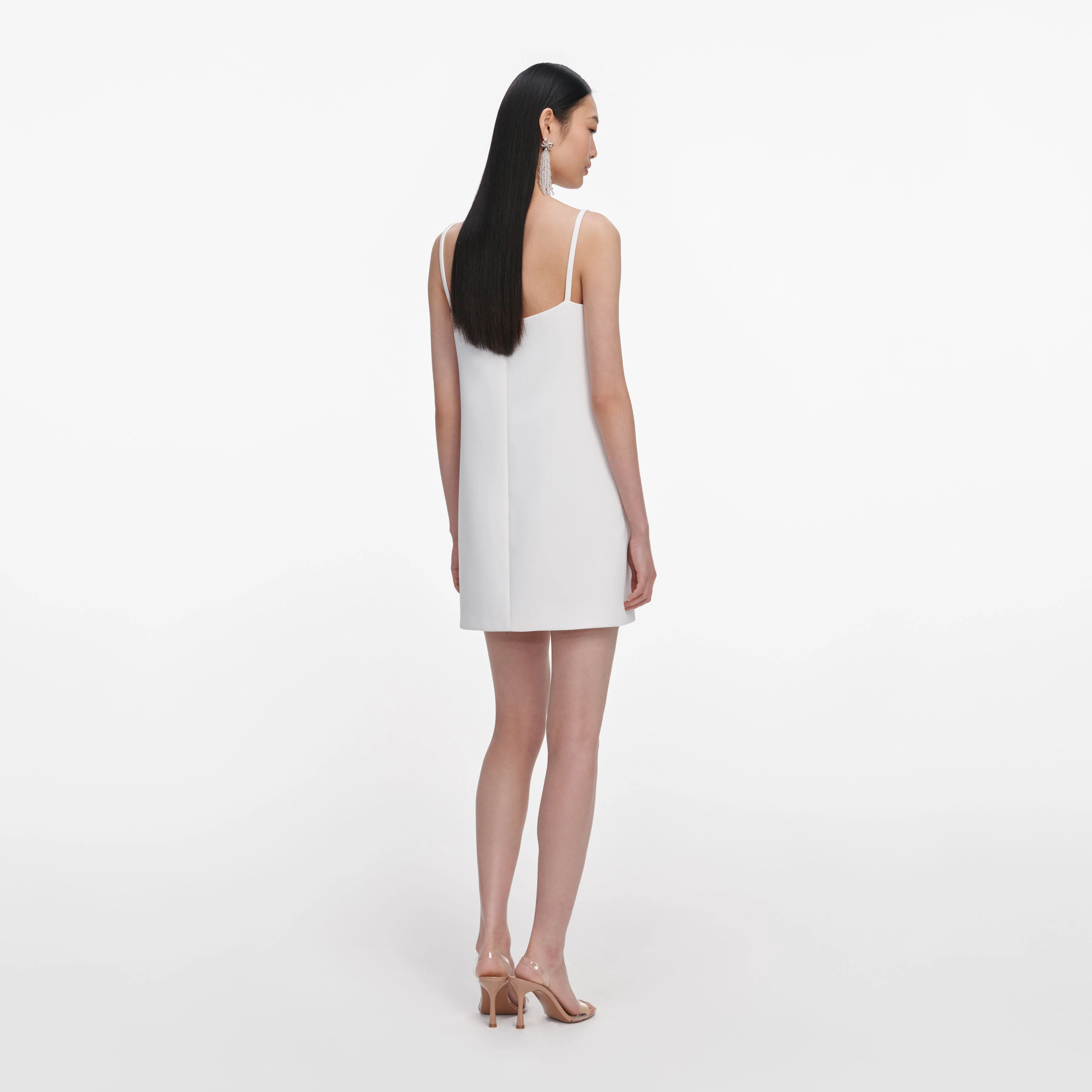 White Crepe 3D Sequin Flower Mini Dress - Image 3