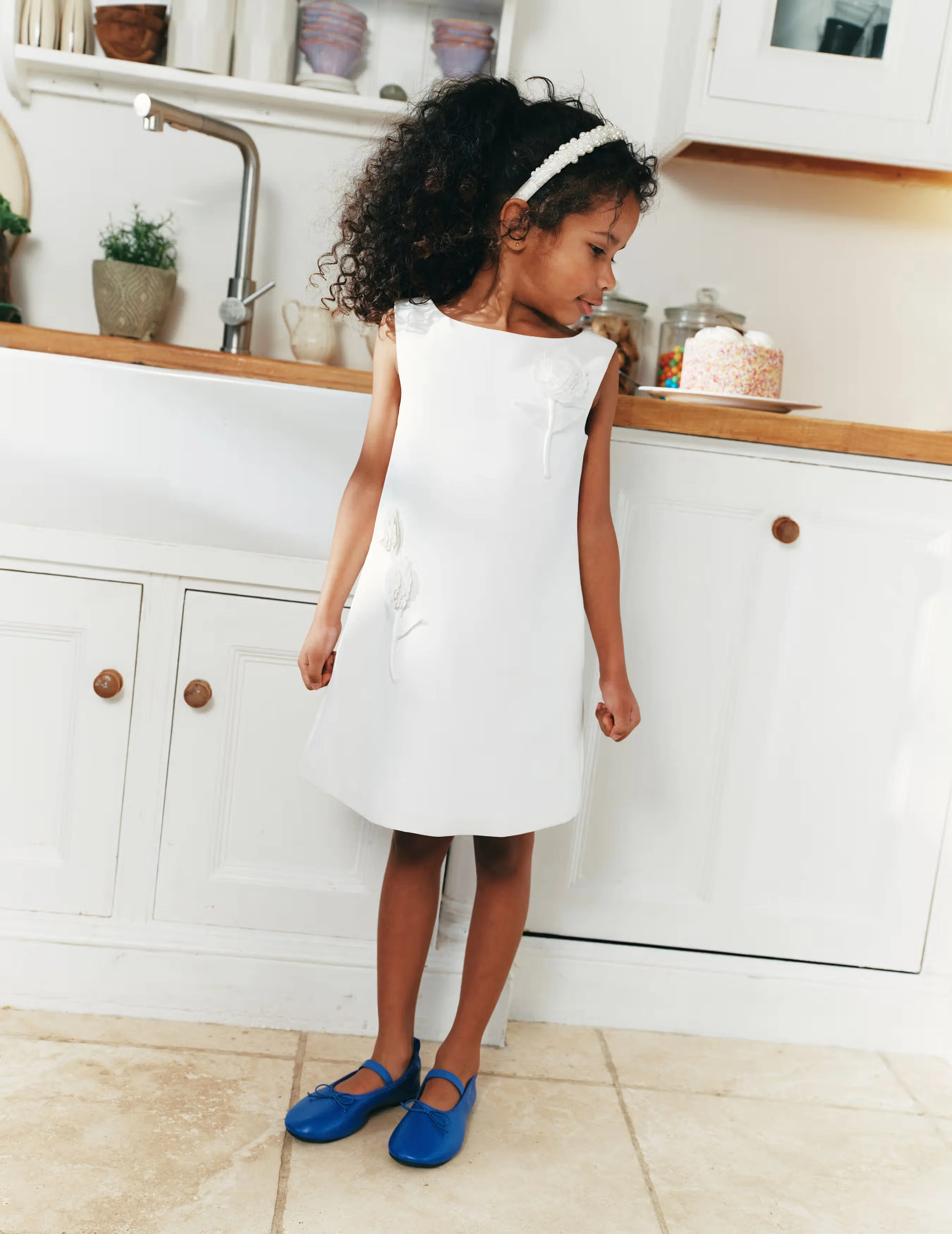 White Crepe Sequin Flower Dress - Image 3