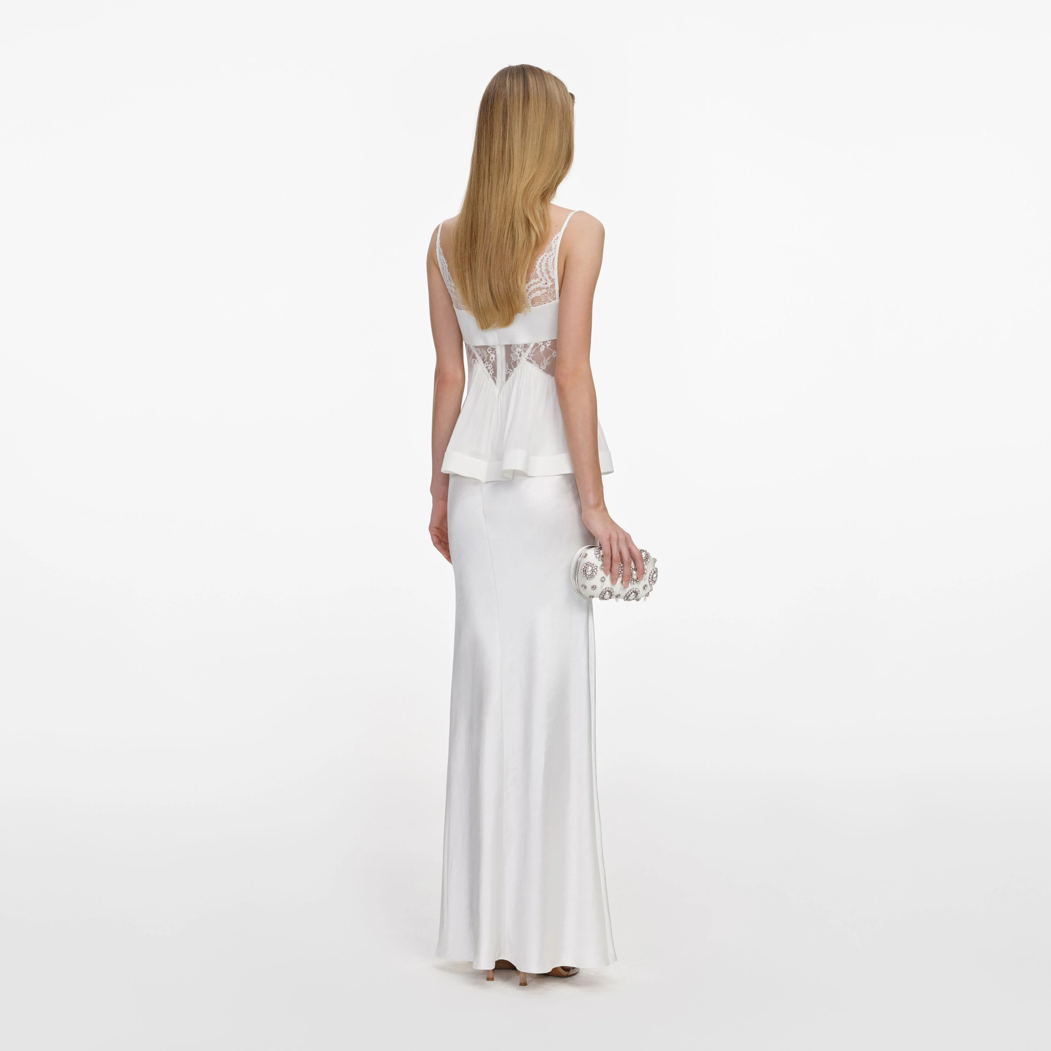 White Georgette Satin Maxi Dress - Image 3