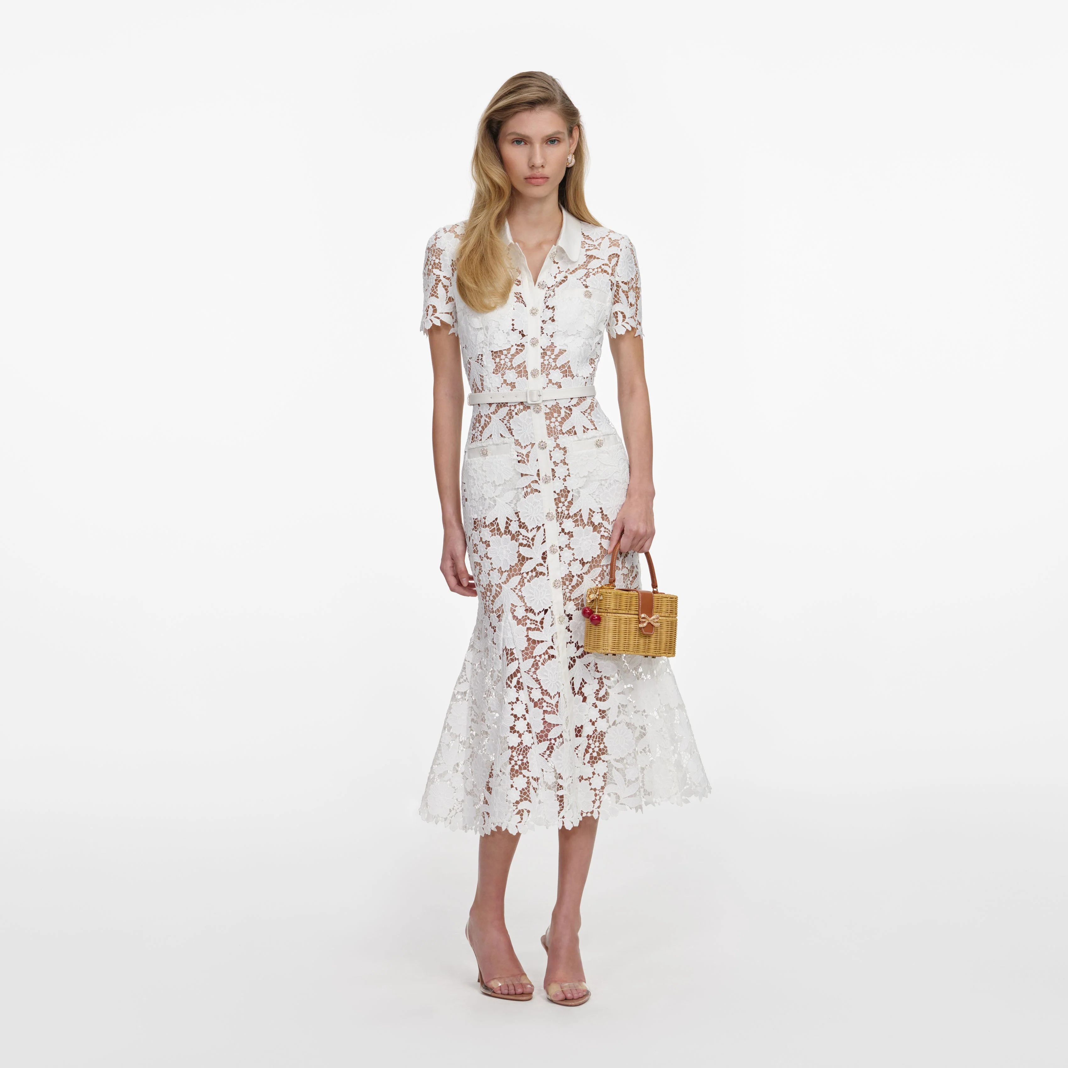 White Lace Collared Midi Dress