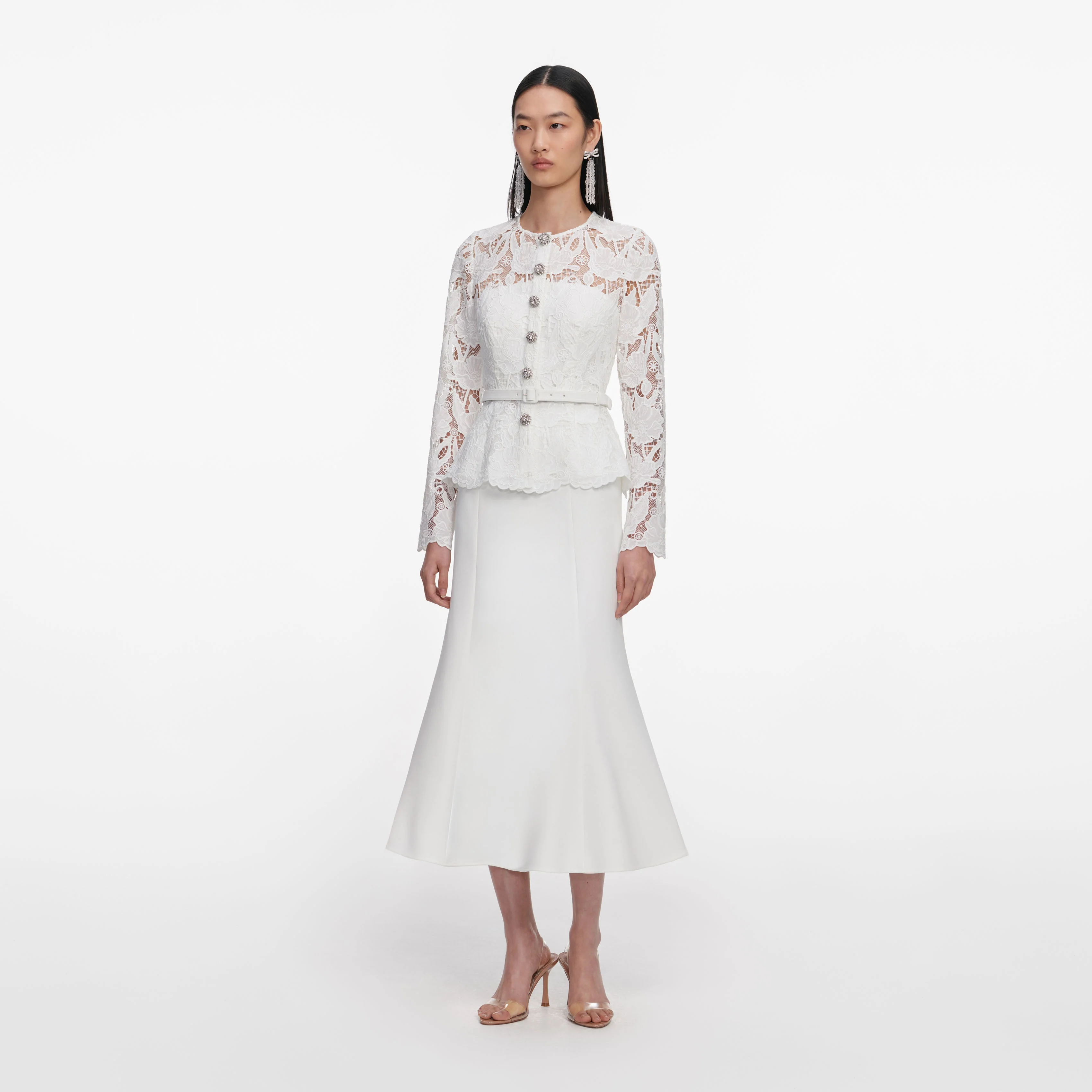 White Lace Crepe Midi Dress - Image 2