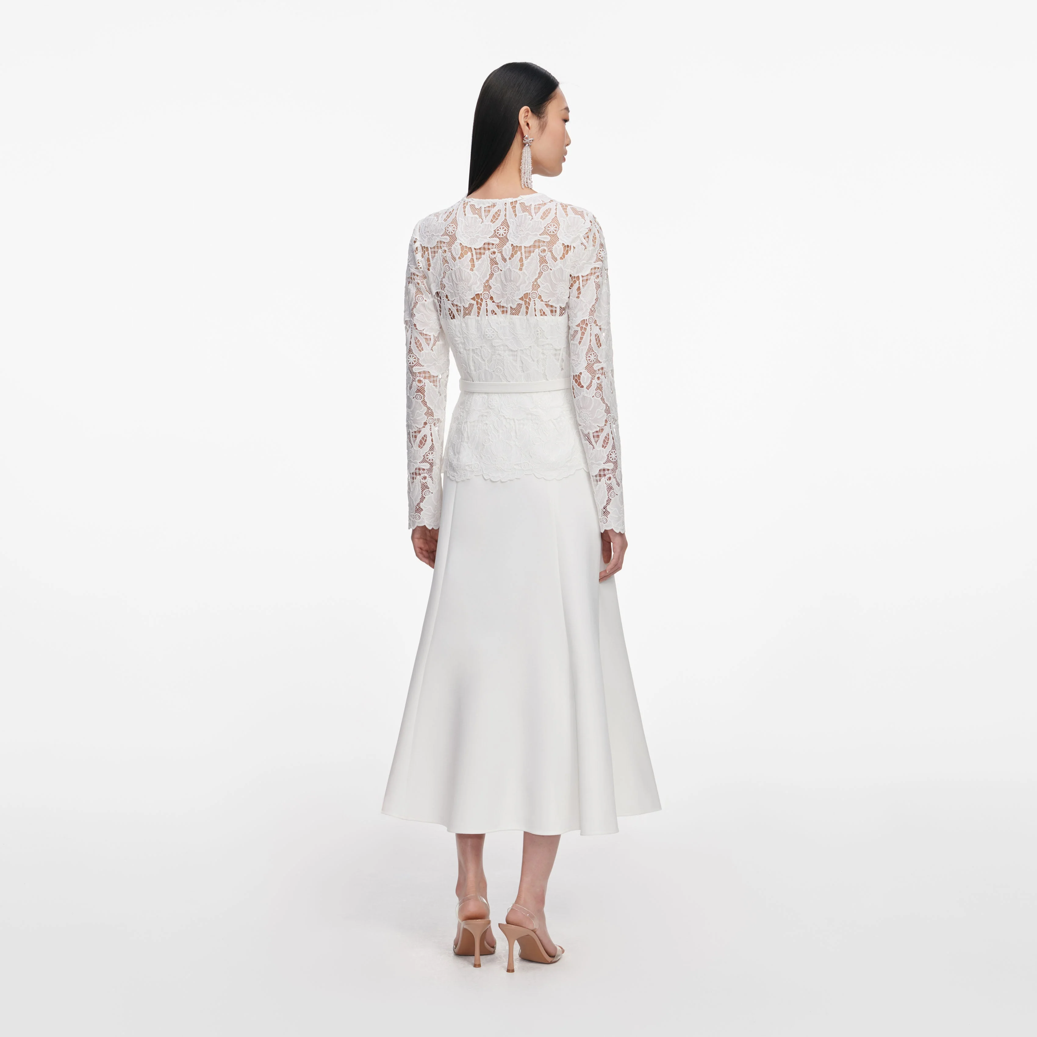 White Lace Crepe Midi Dress - Image 3