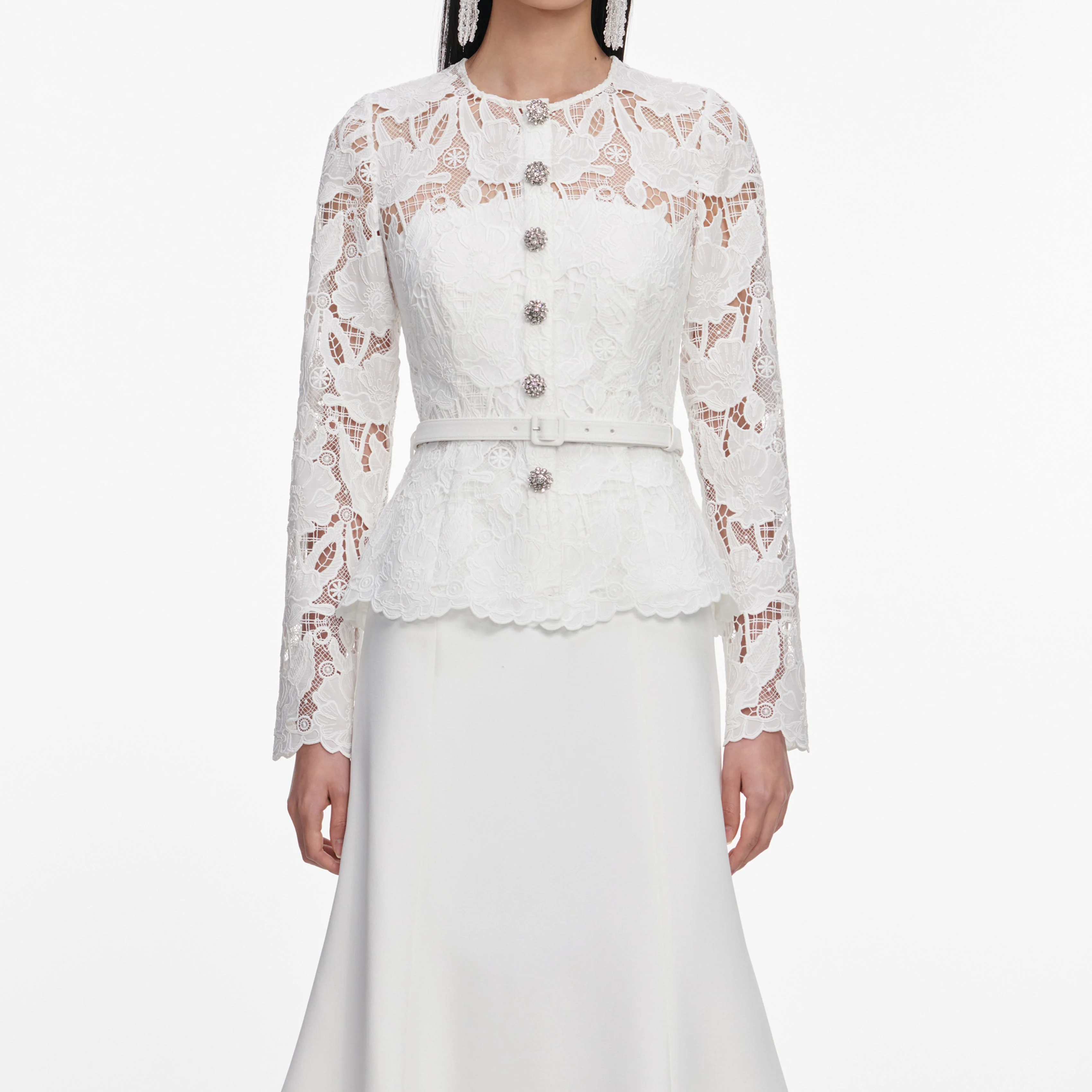 White Lace Crepe Midi Dress - Image 4