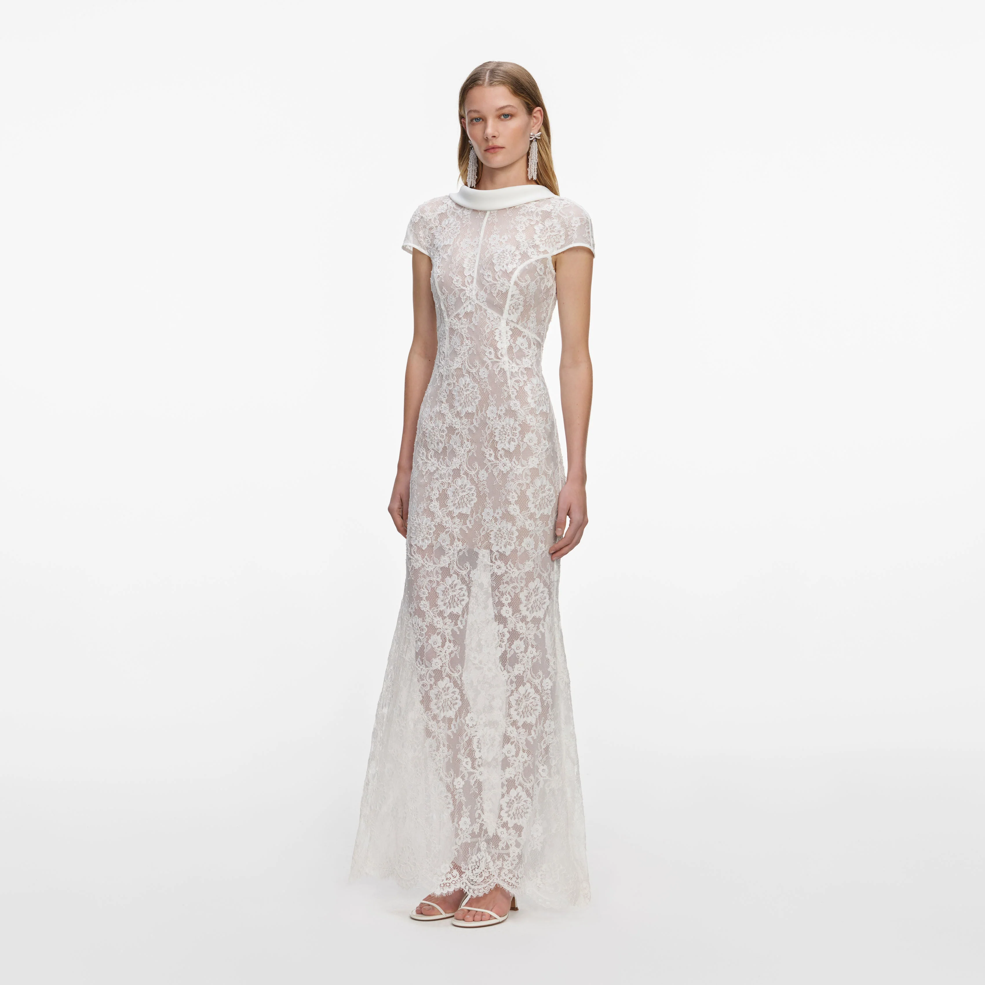 White Lace Scoop Back Maxi Dress - Image 2