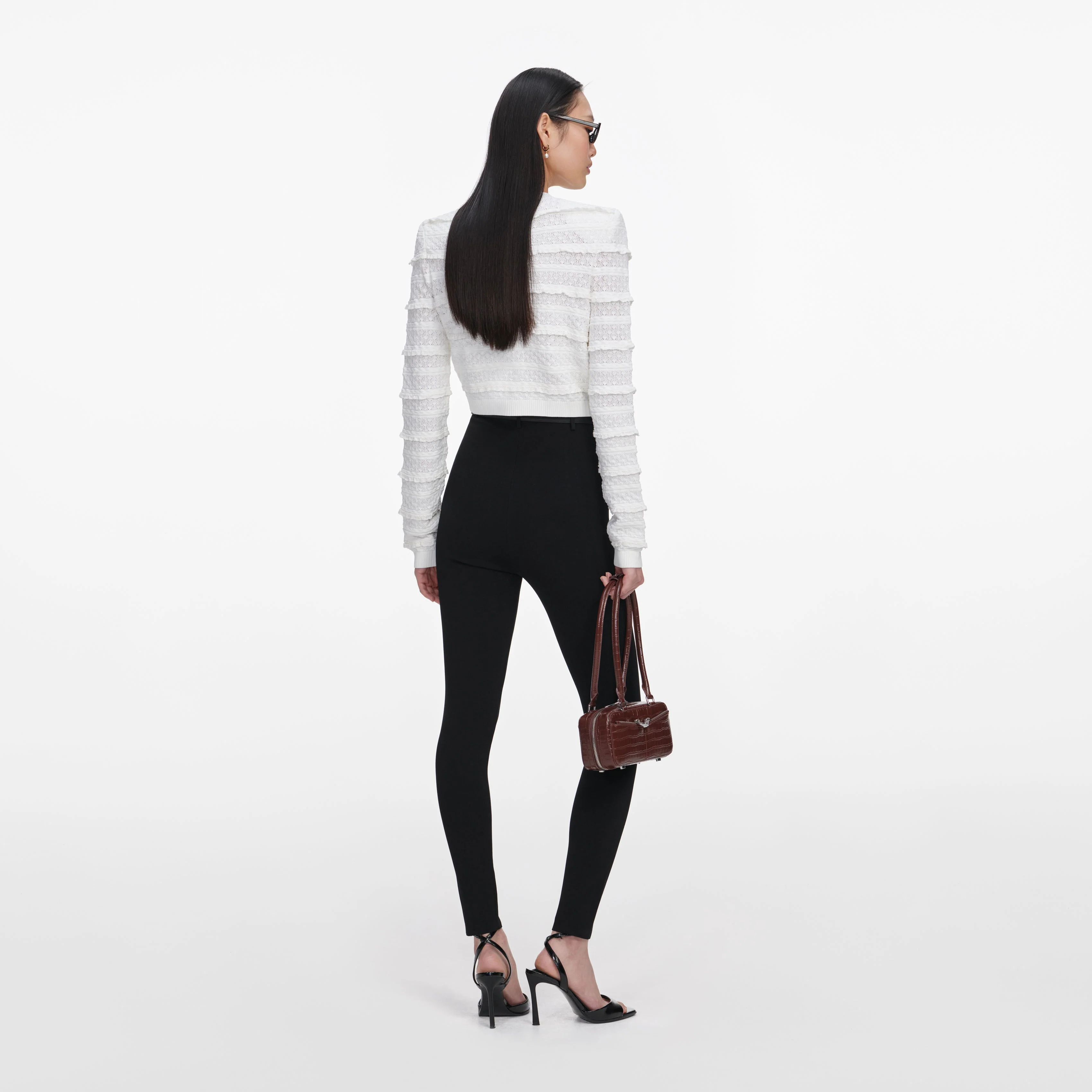 White Pointelle Diamante Cardigan - Image 3
