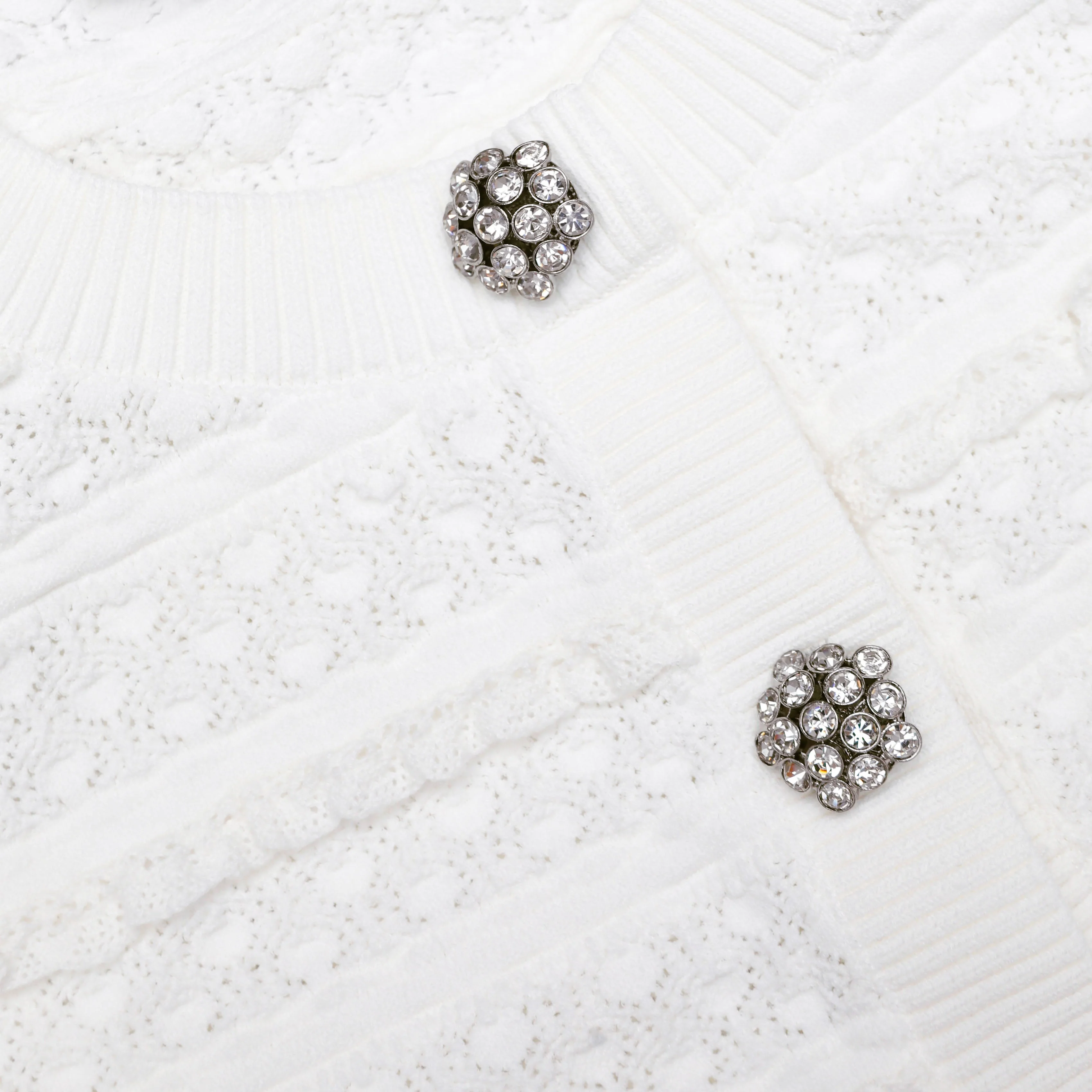 White Pointelle Diamante Cardigan - Image 5
