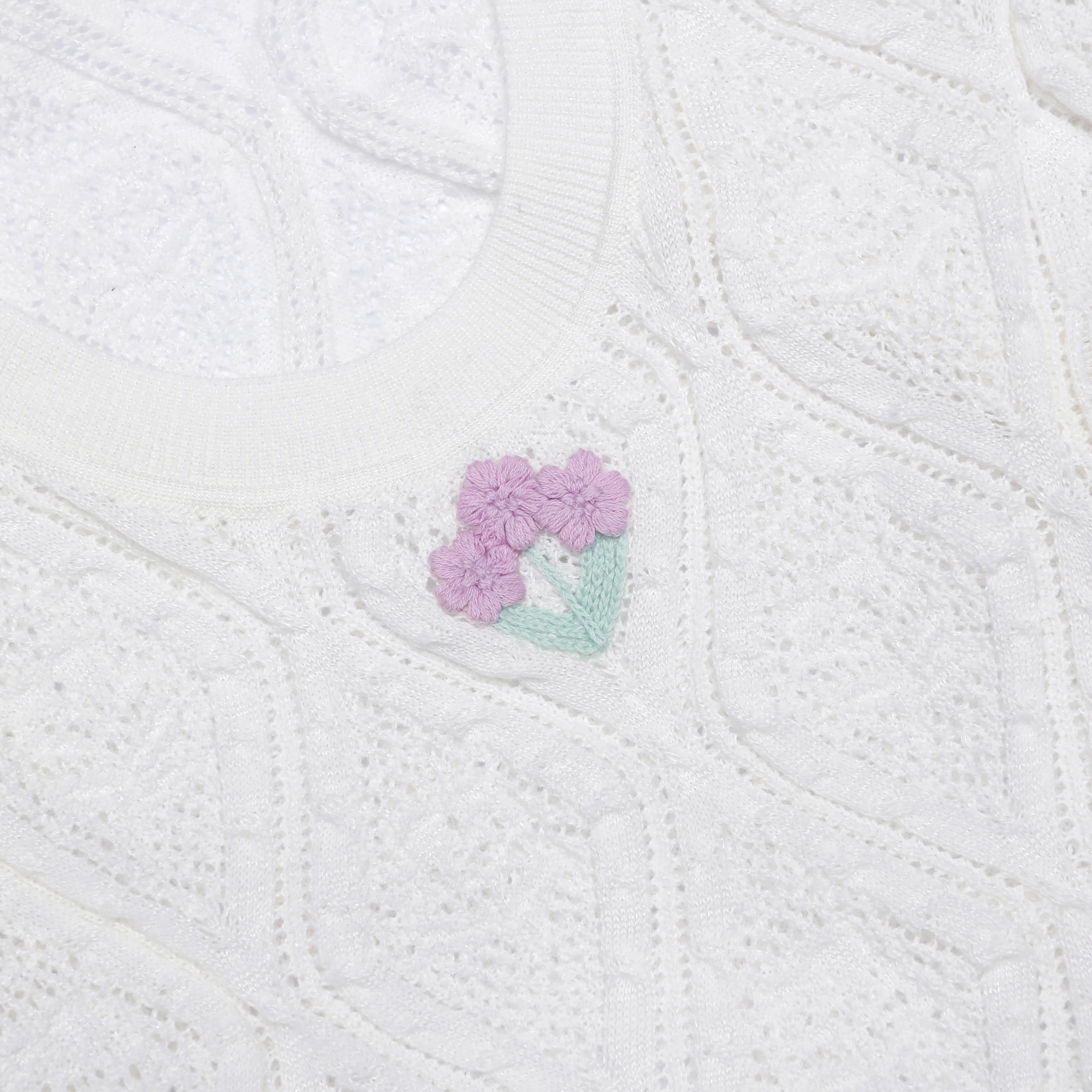 White Pointelle Embroidered Knit Mini Dress - Image 5