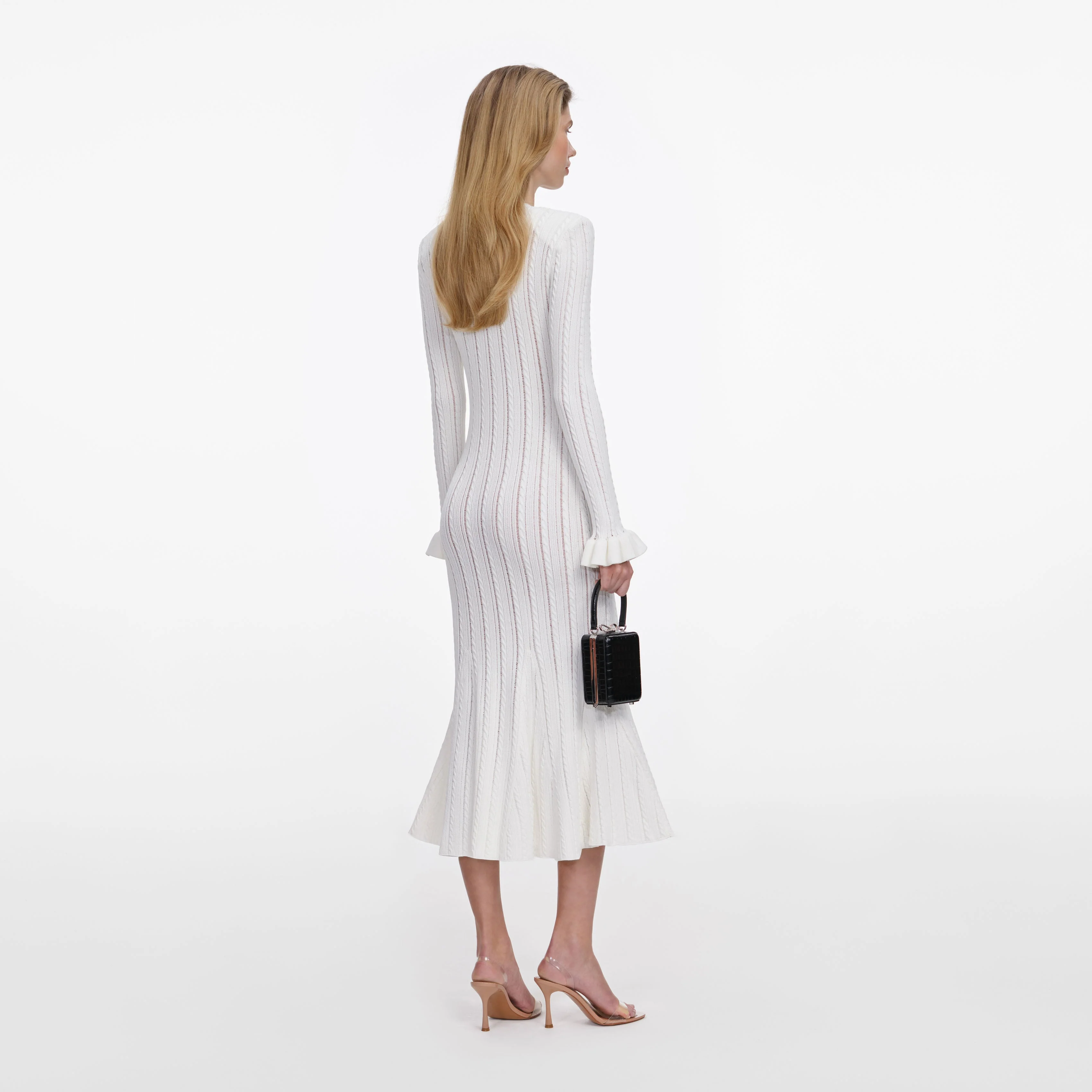 White Pointelle Knit Midi Dress - Image 3