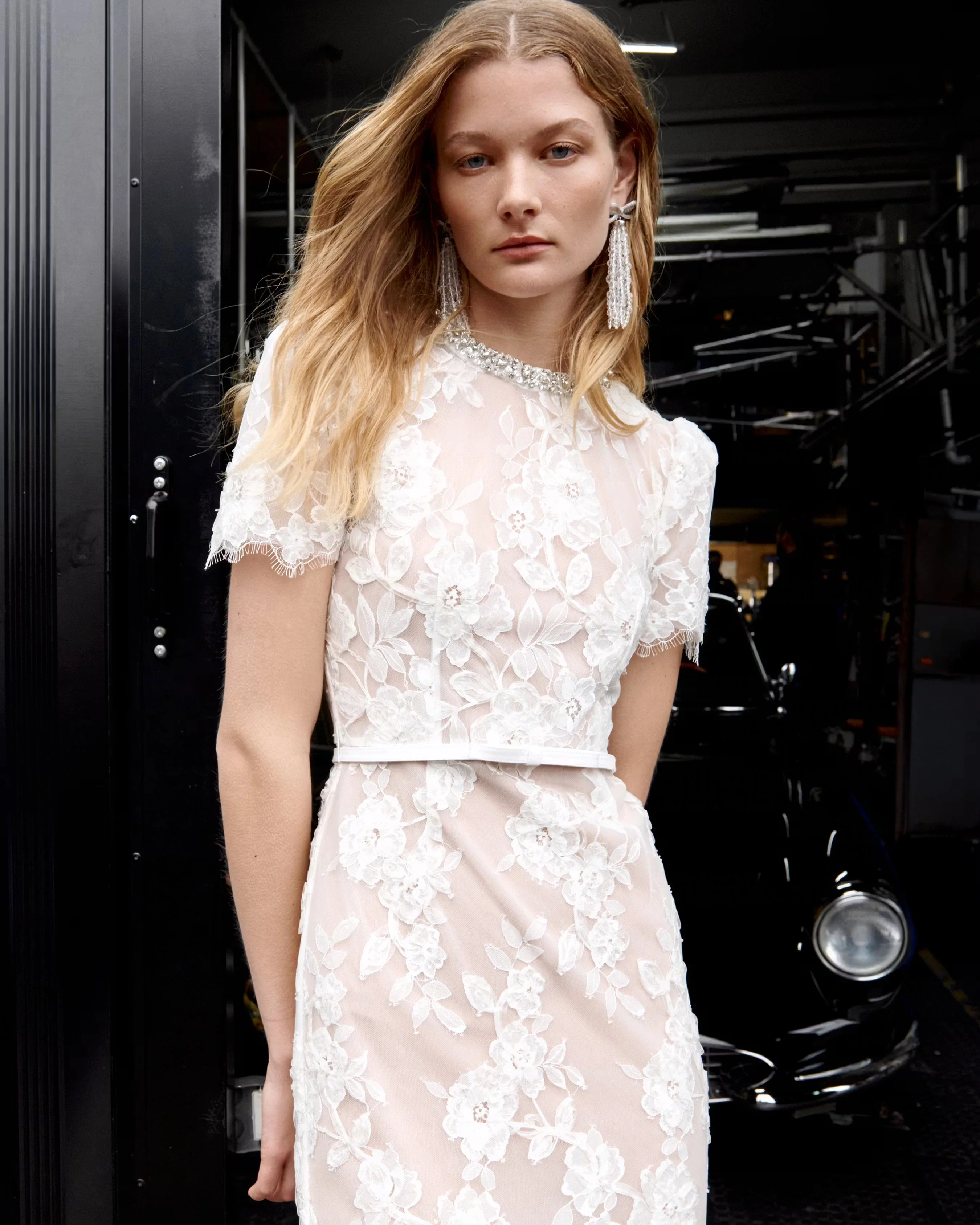 White Sequin Lace Midi Dress - Image 6